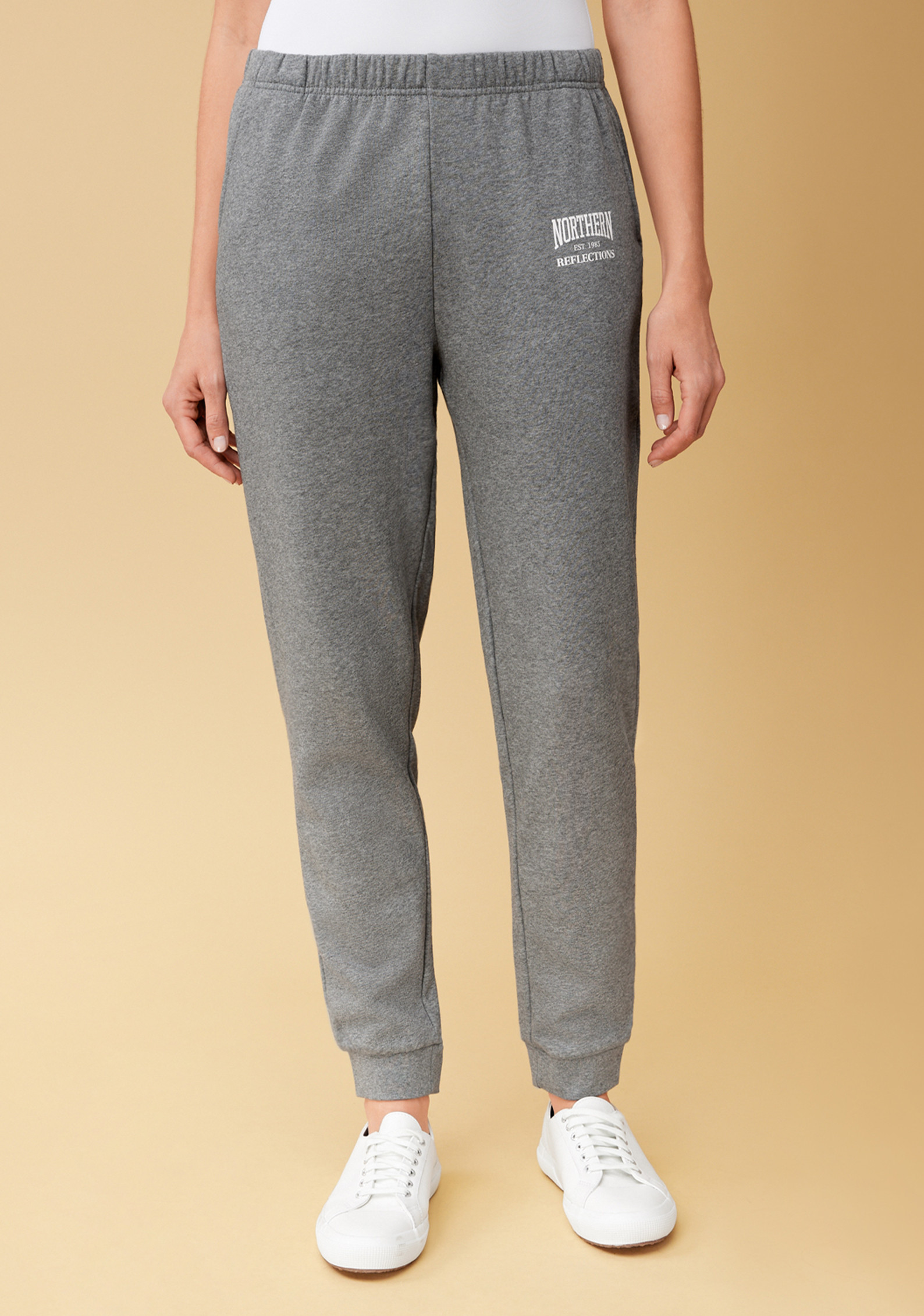 Iconic Logo Cuffed Sweatpant Front View Grey