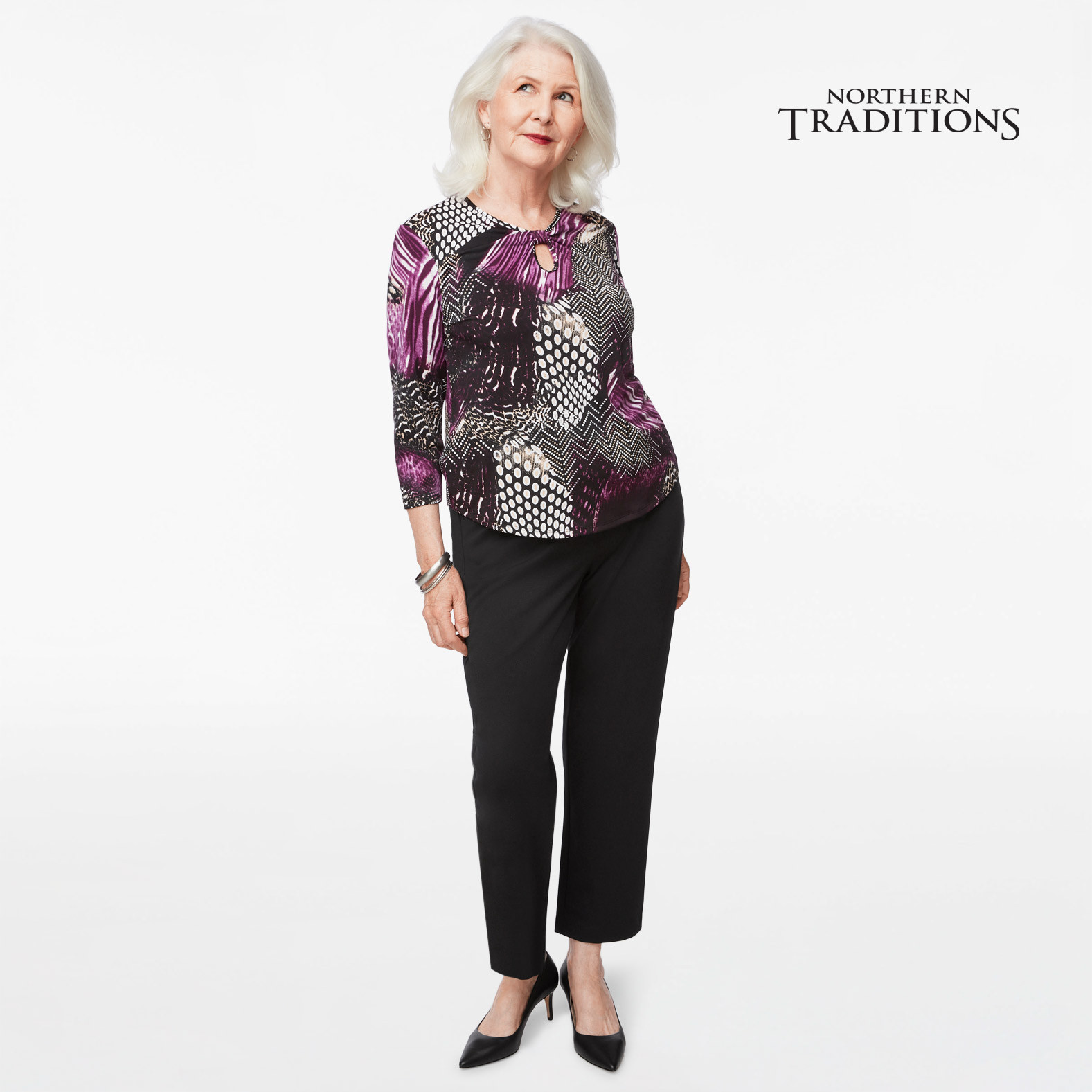 Petite - NT Keyhole Neck Quarter Sleeve Blouse