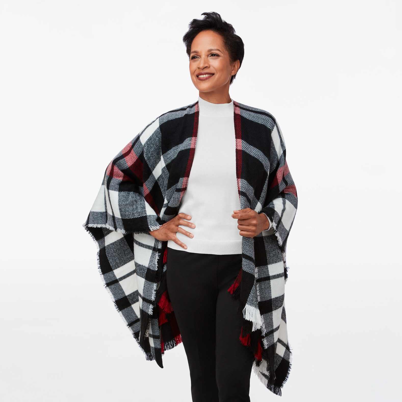 Plaid Tie Front Soft Woven Cape