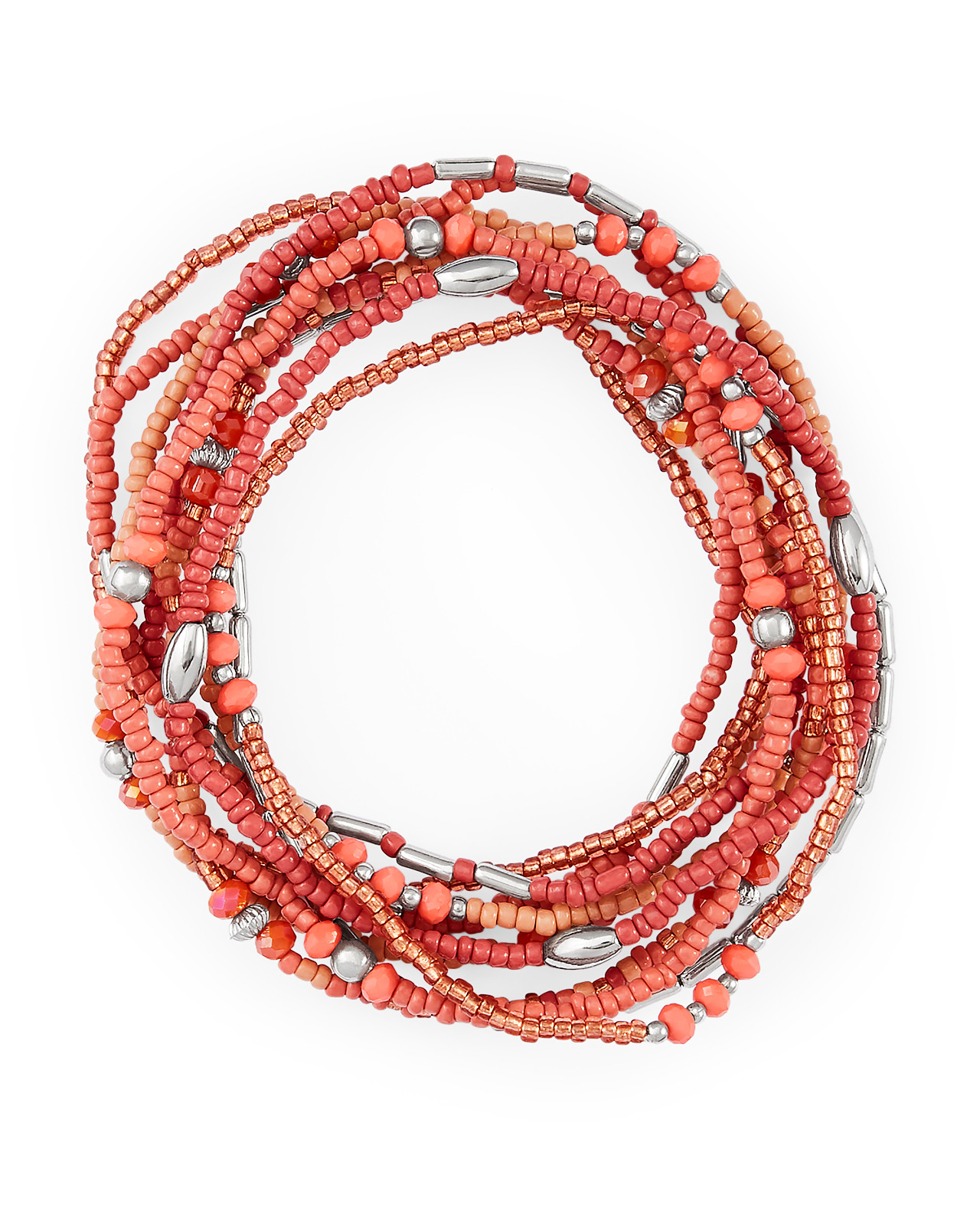 Multirow Beaded Stretch Bracelet - Red