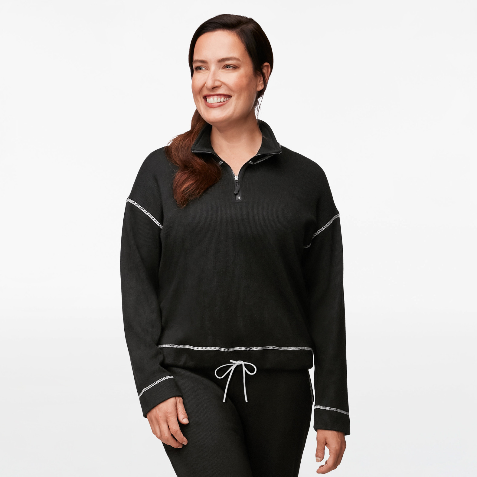 Contrast Trim Mock Neck Active Top