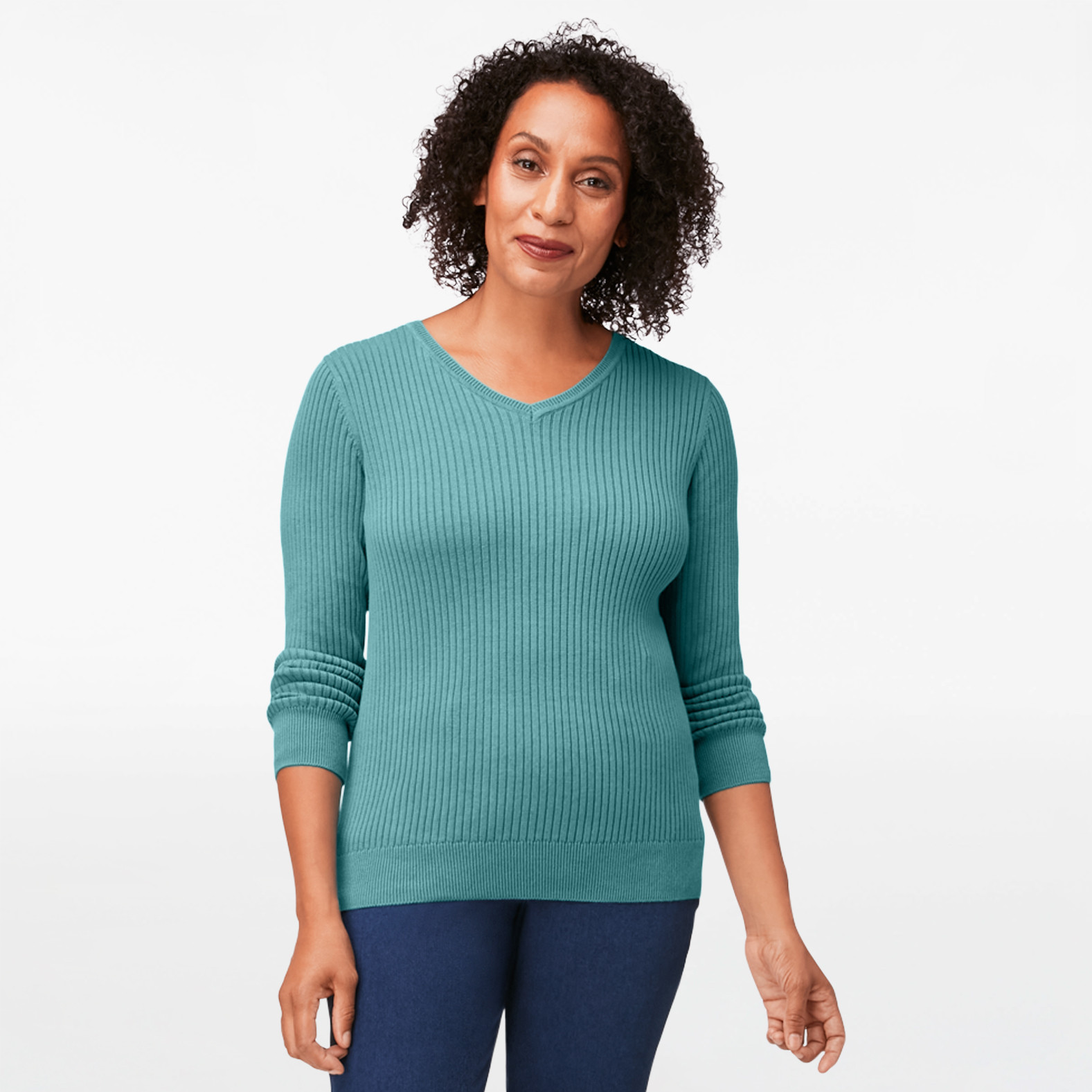 V Neck Ribbed Pullover