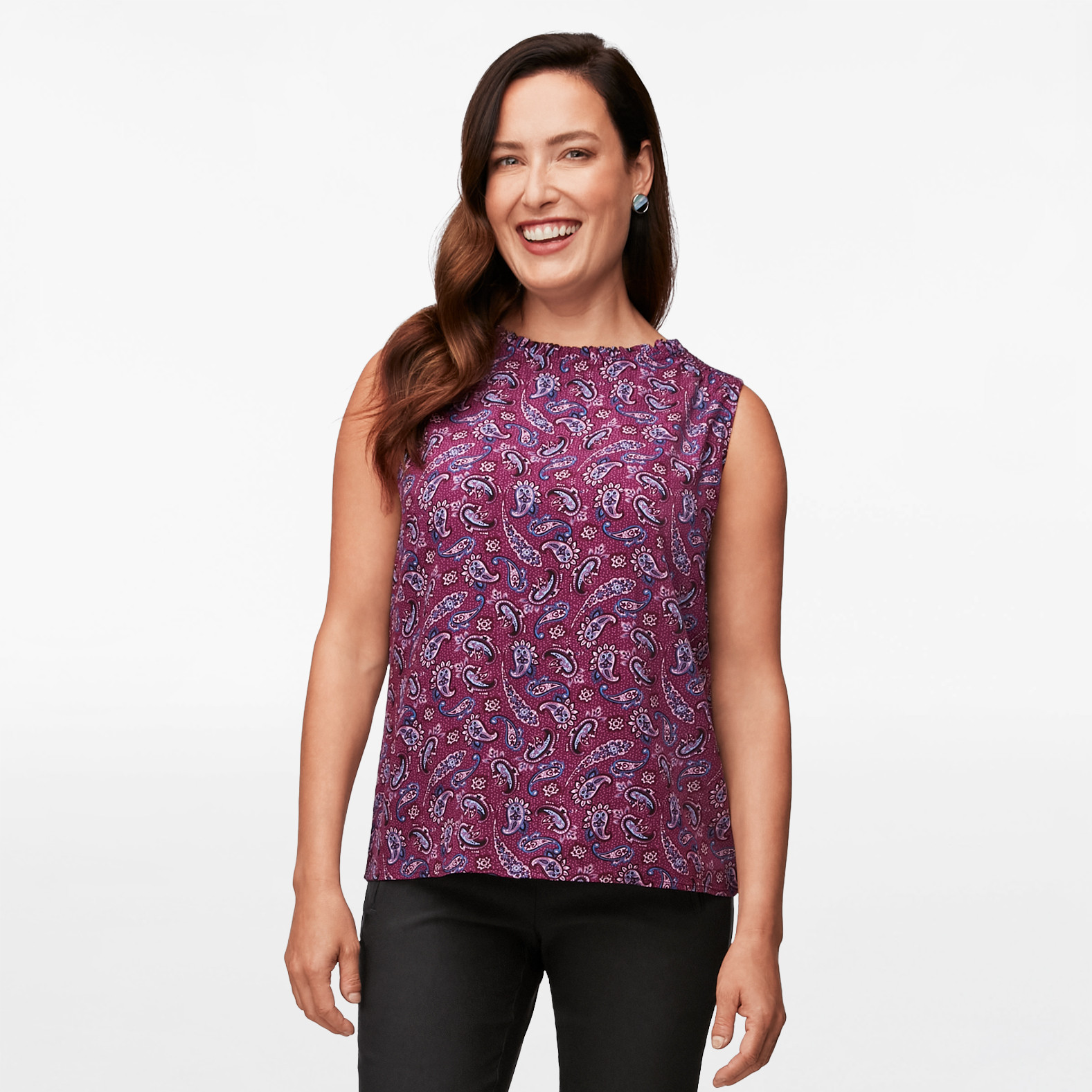 Ruffle Neck Printed Sleeveless Blouse