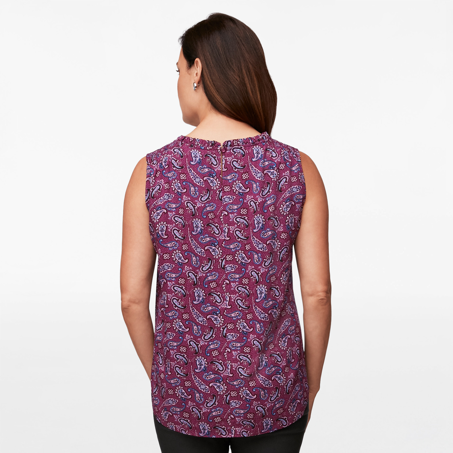 Ruffle Neck Printed Sleeveless Blouse
