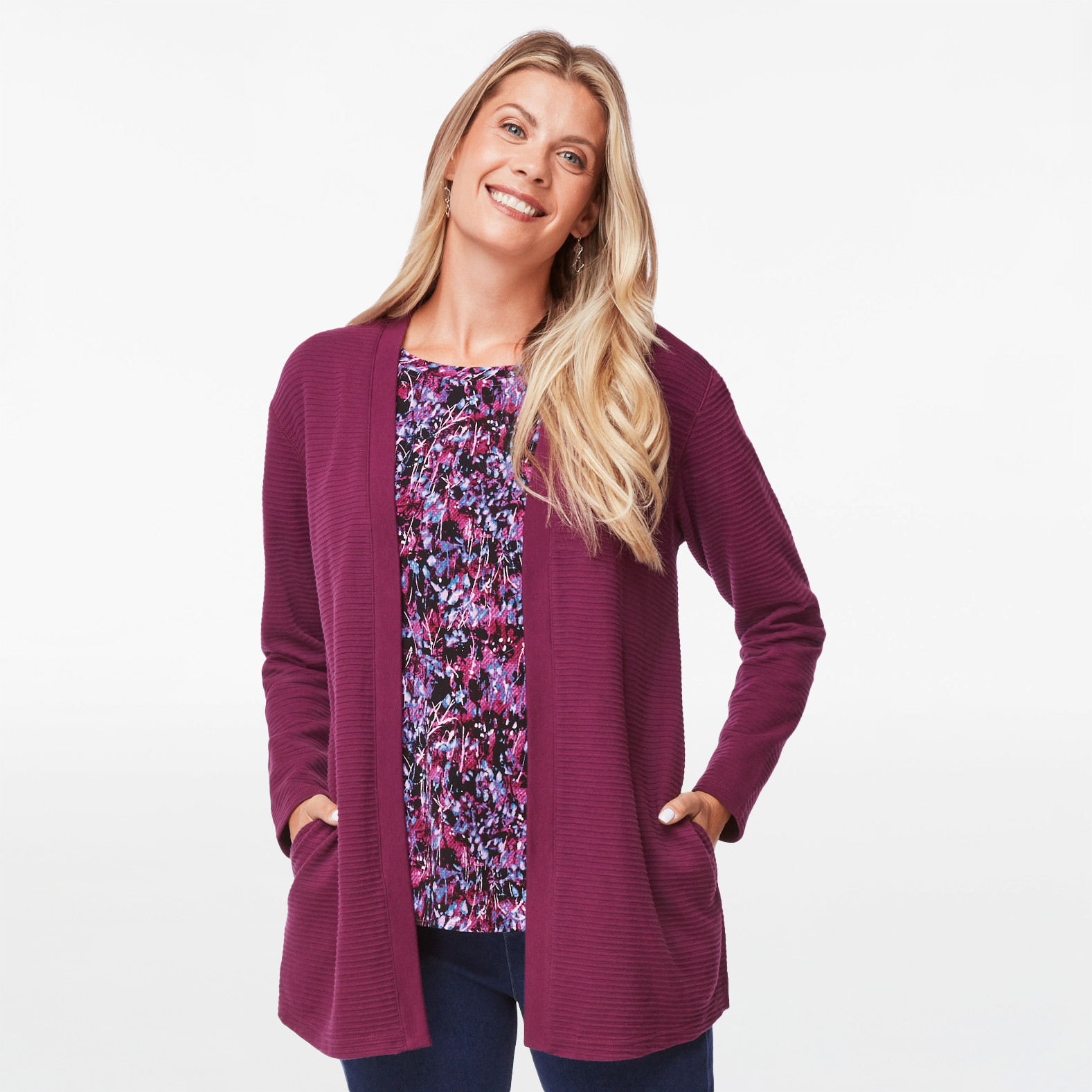 Ottoman Stitch Cardigan with Pockets