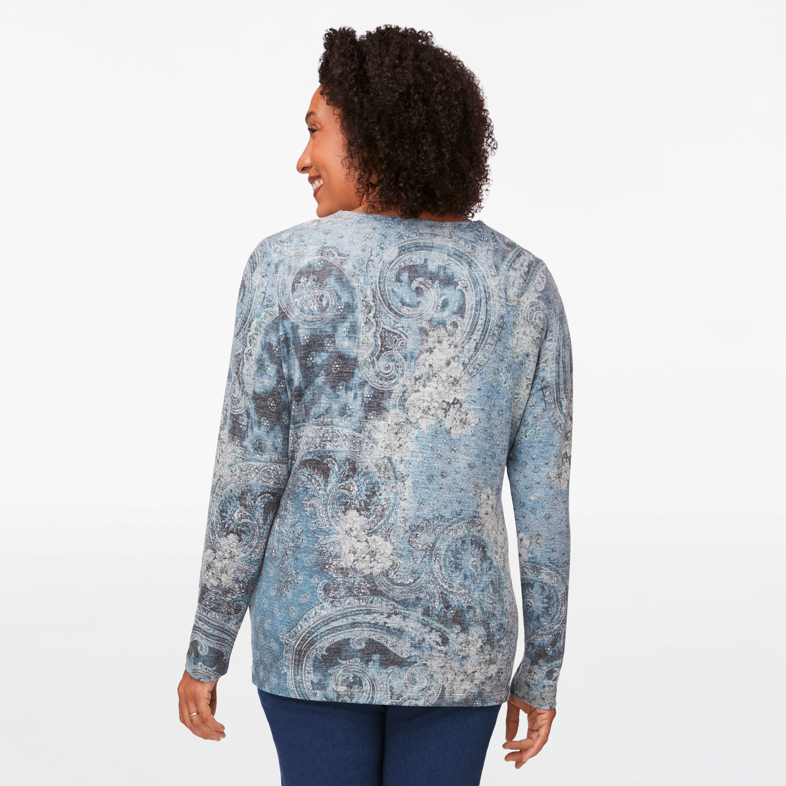 Paisley Print Rhinestone Detail Top
