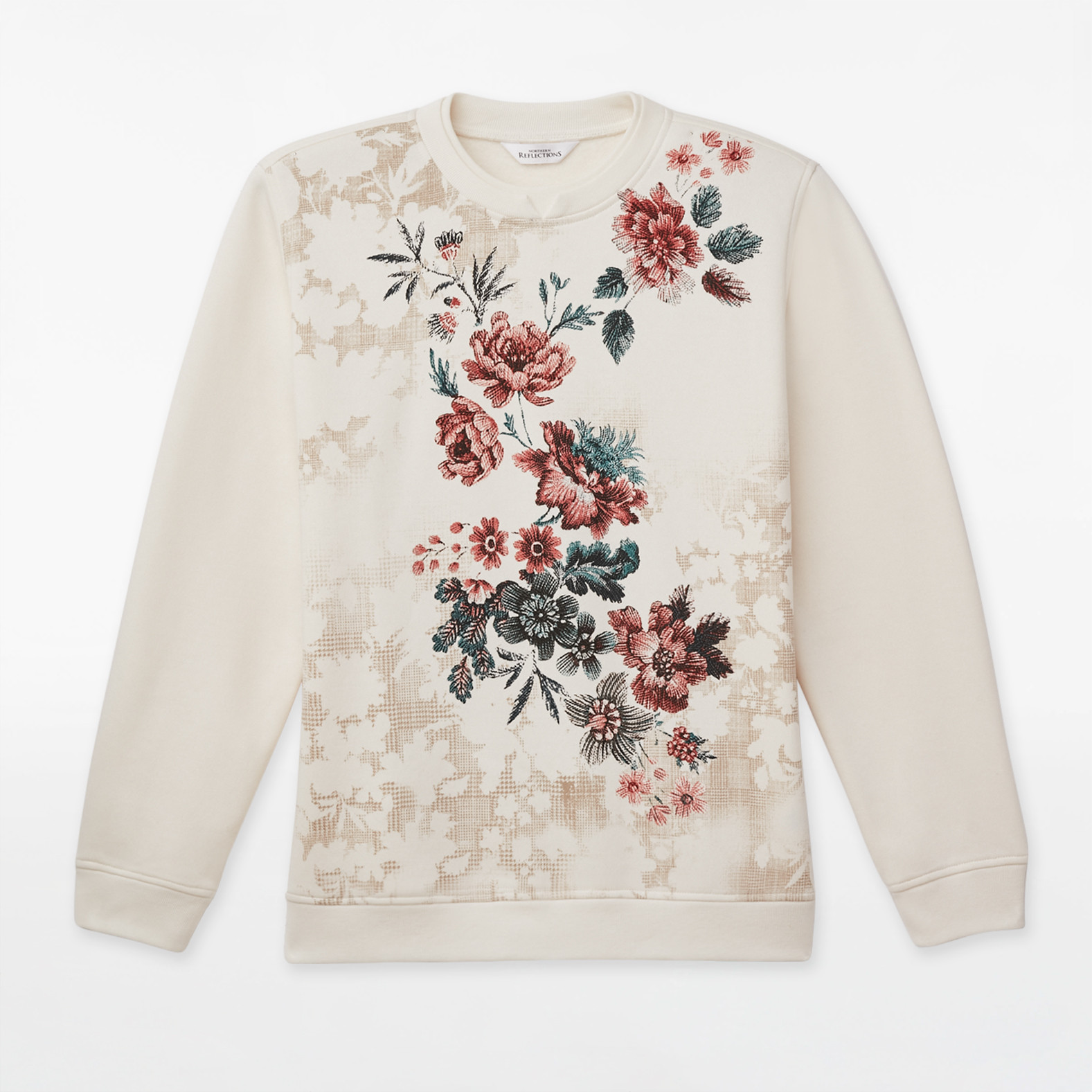 Relaxed Notch Neck Sweatshirt - Floral Print