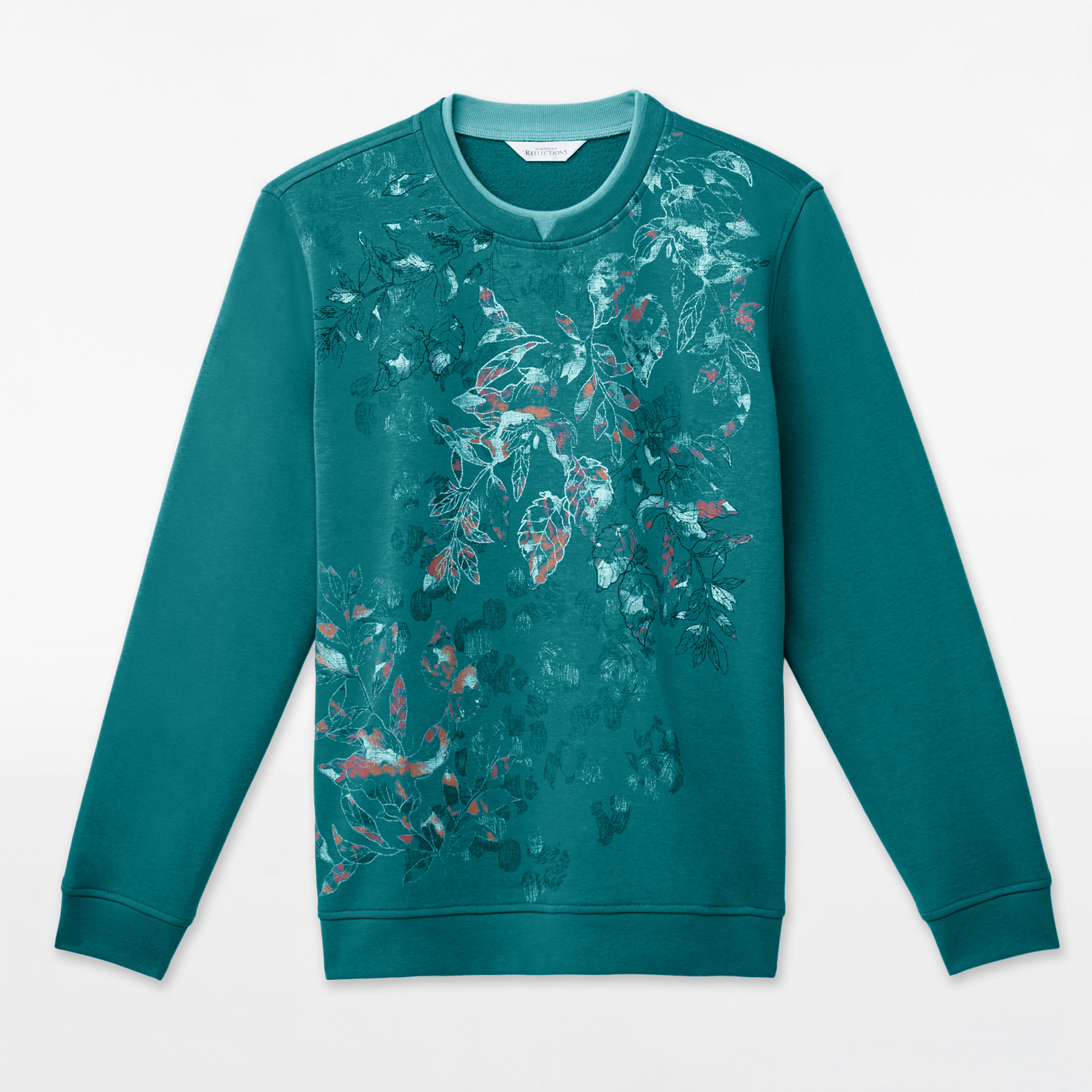 Relaxed Notch Neck Sweatshirt - Leaf Print