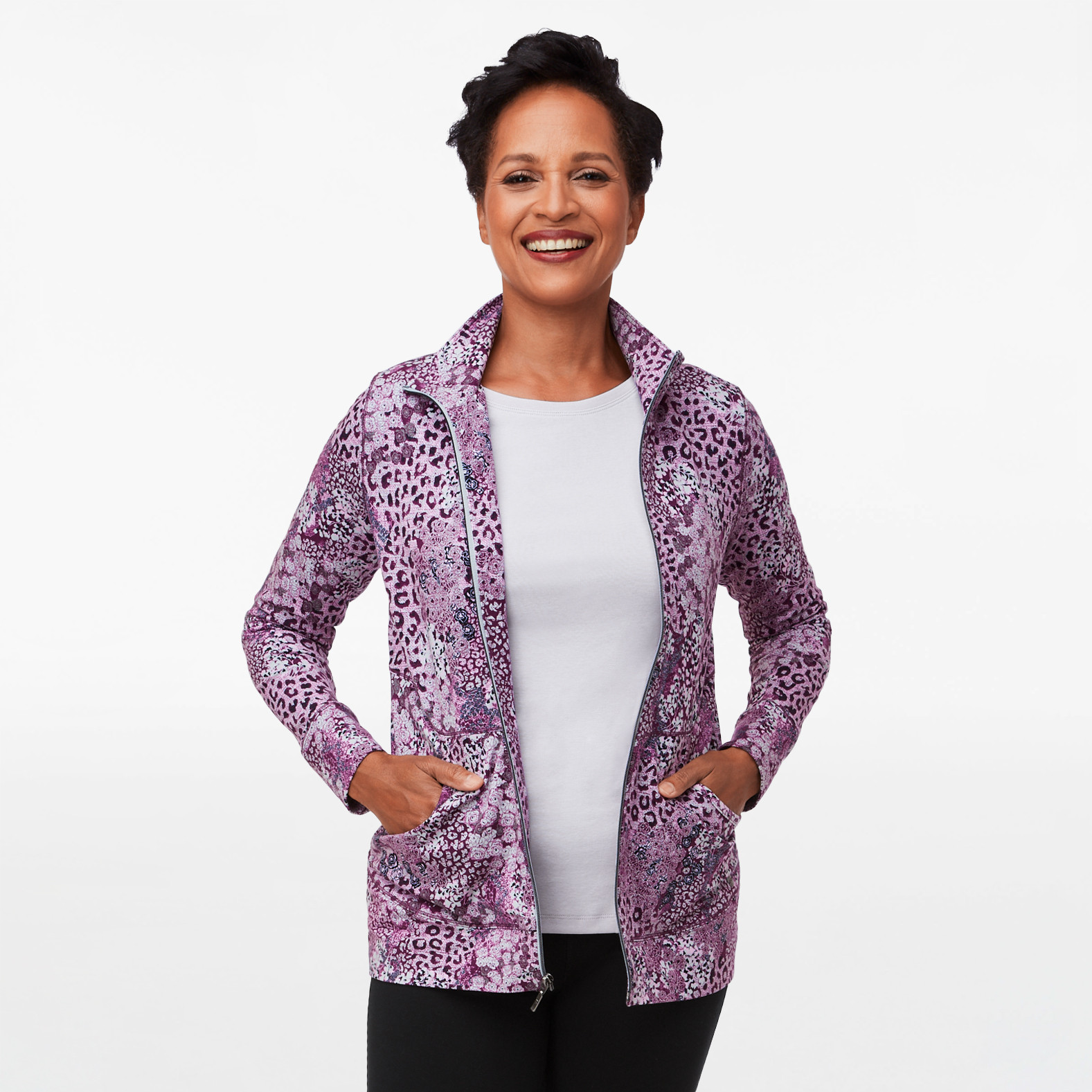 Cheetah Print Full Zip Seamed Jacket