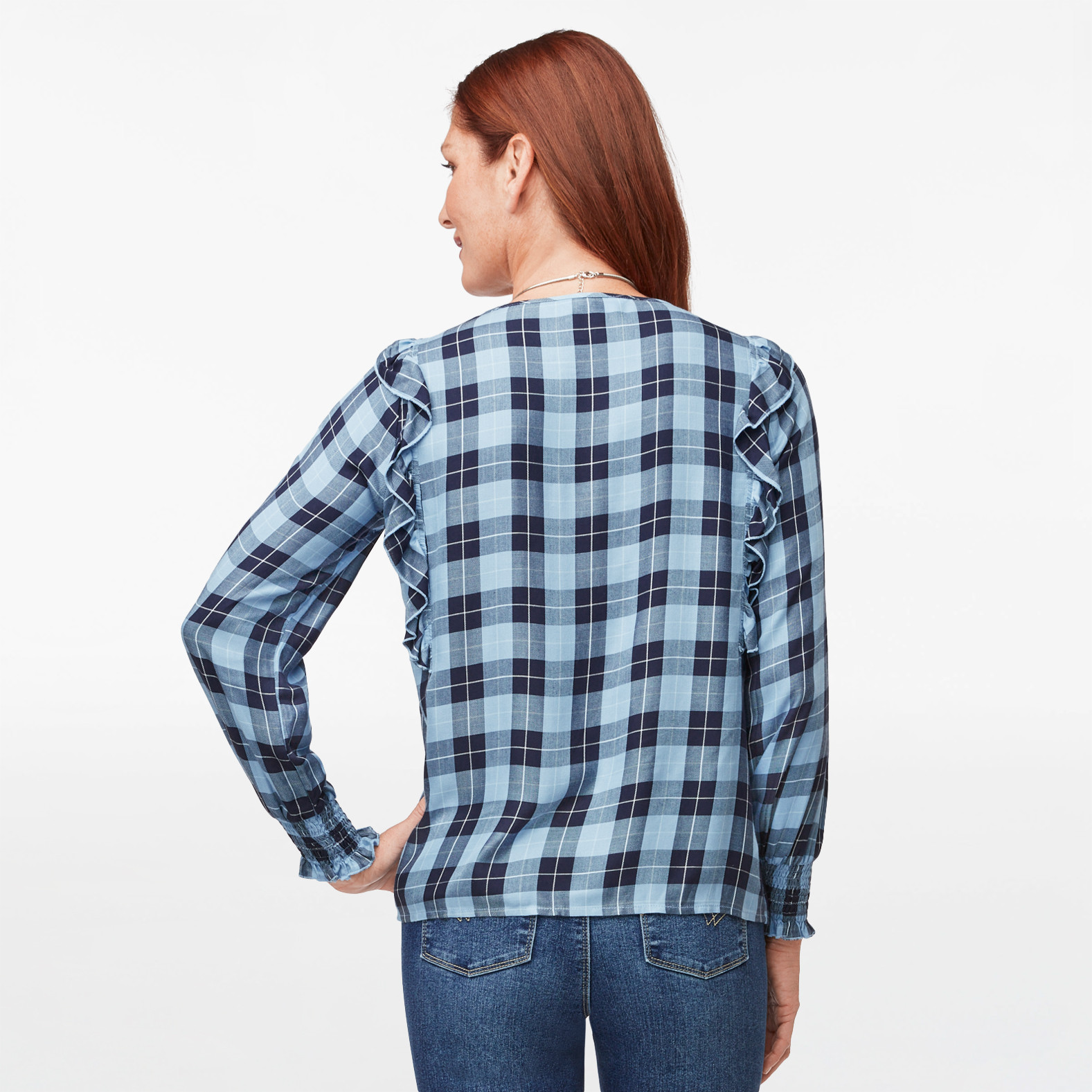 Plaid Print Ruffle Sleeve Top