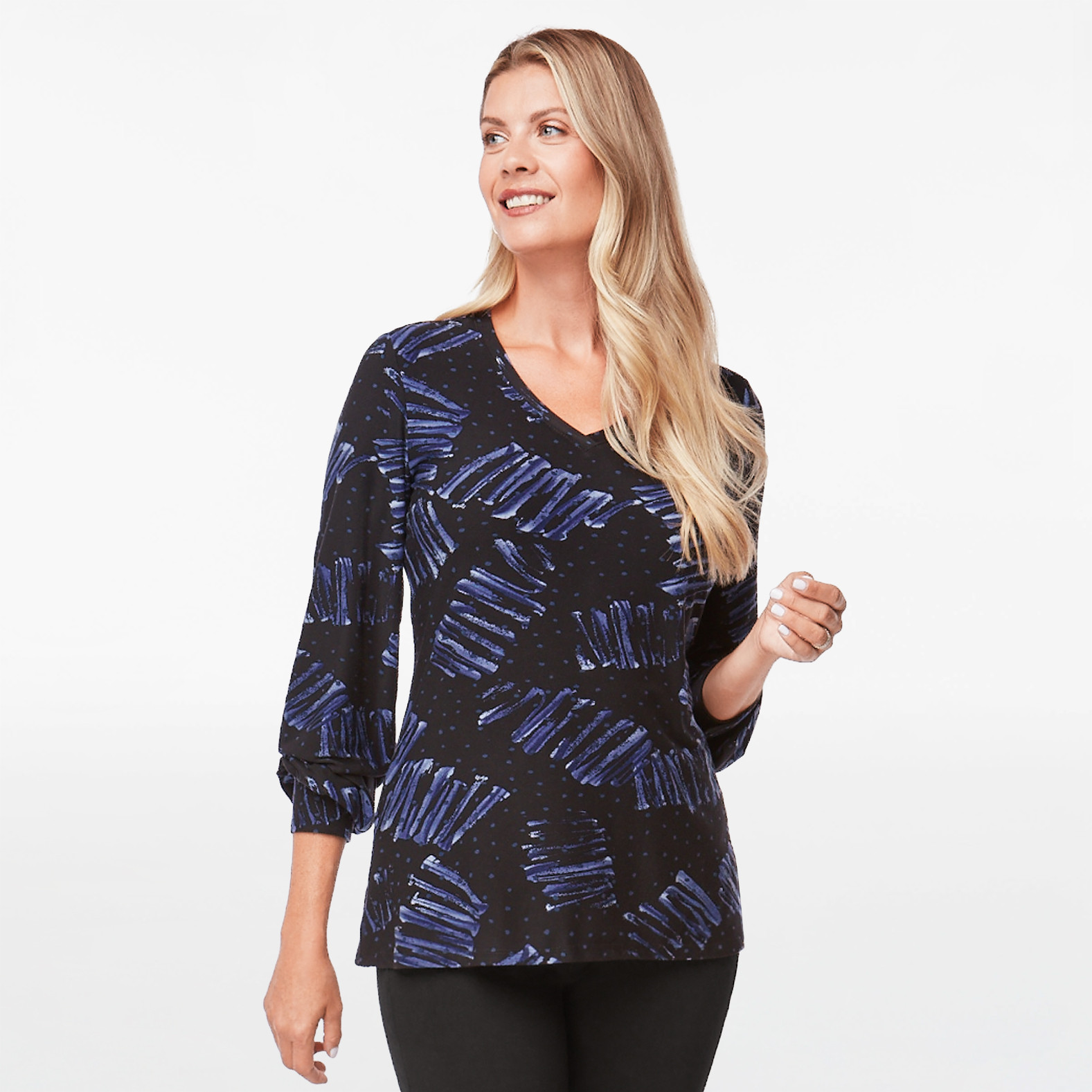 VNeck Knit Button Cuff Top