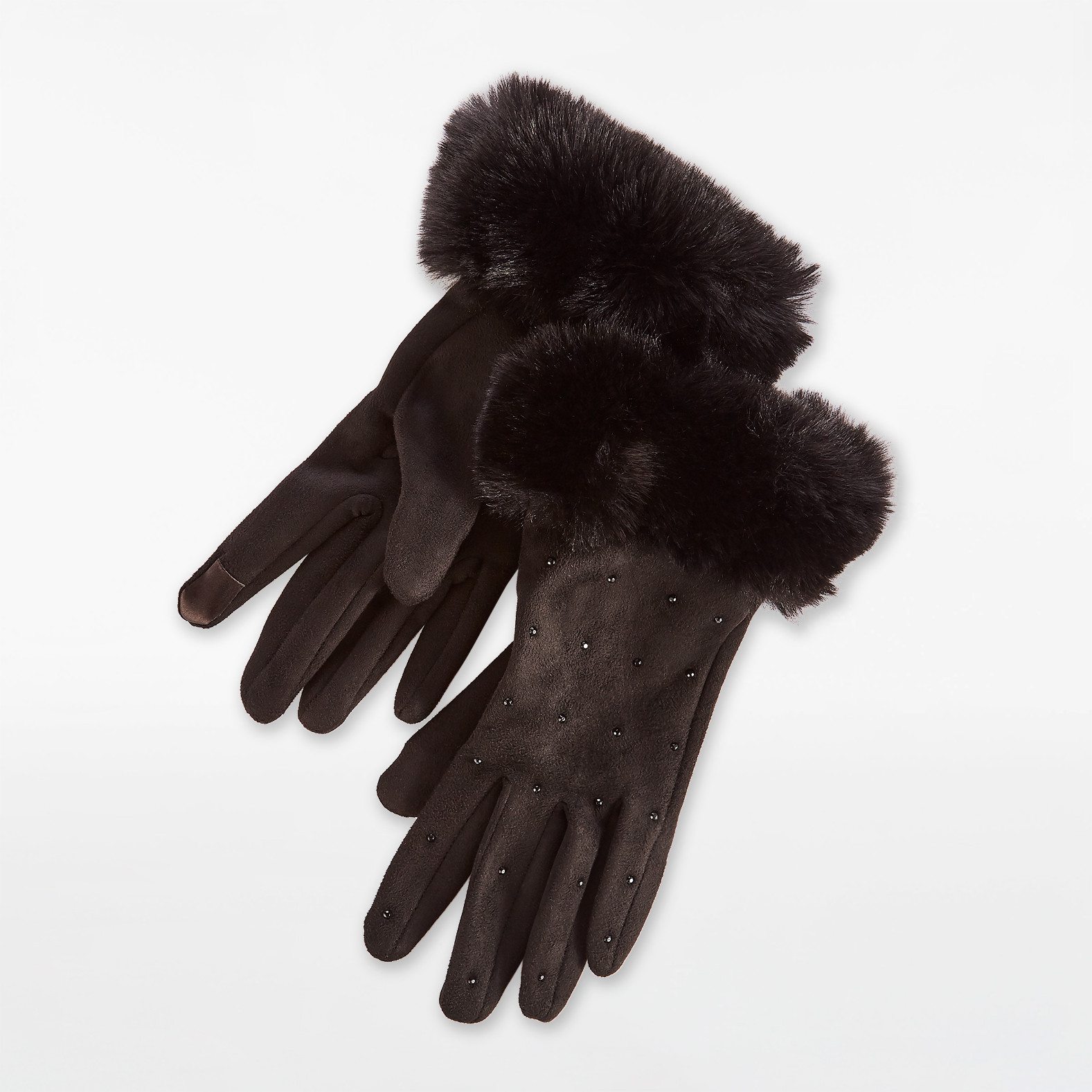 Rhinestone and Faux Fur Texting Gloves
