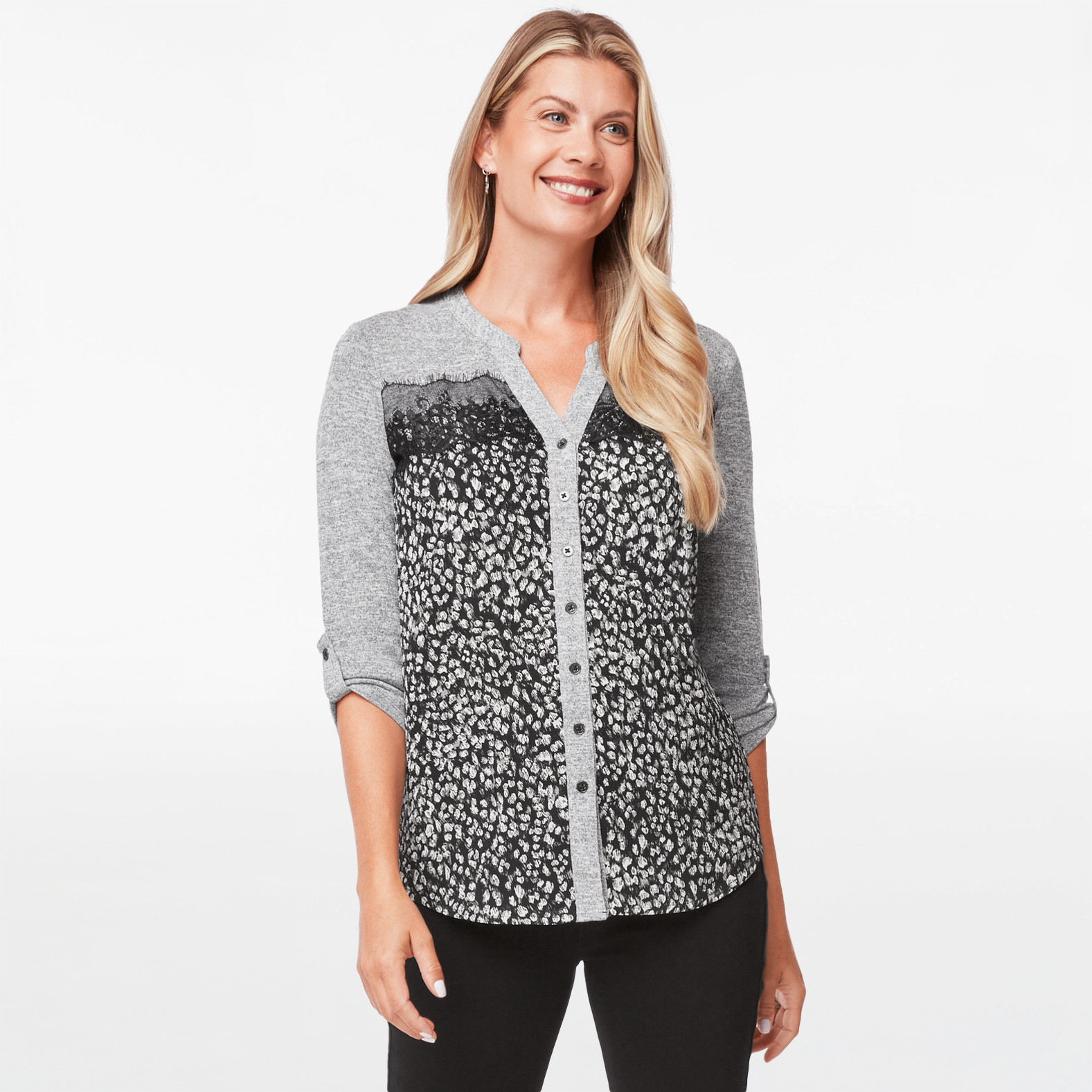 Petite - 3/4 Sleeve Lace Detail Shirt