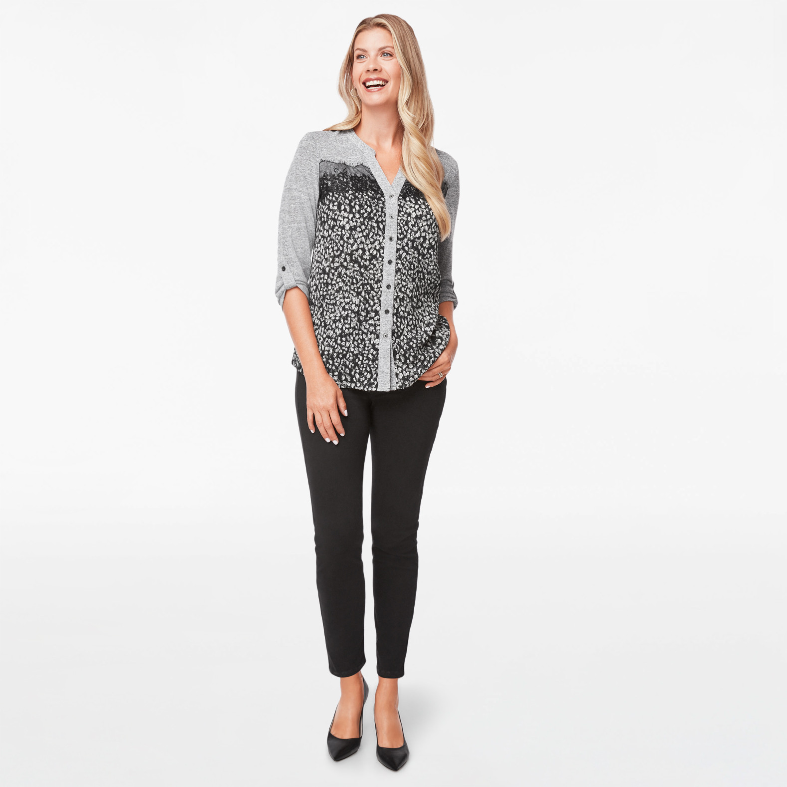 Petite - 3/4 Sleeve Lace Detail Shirt