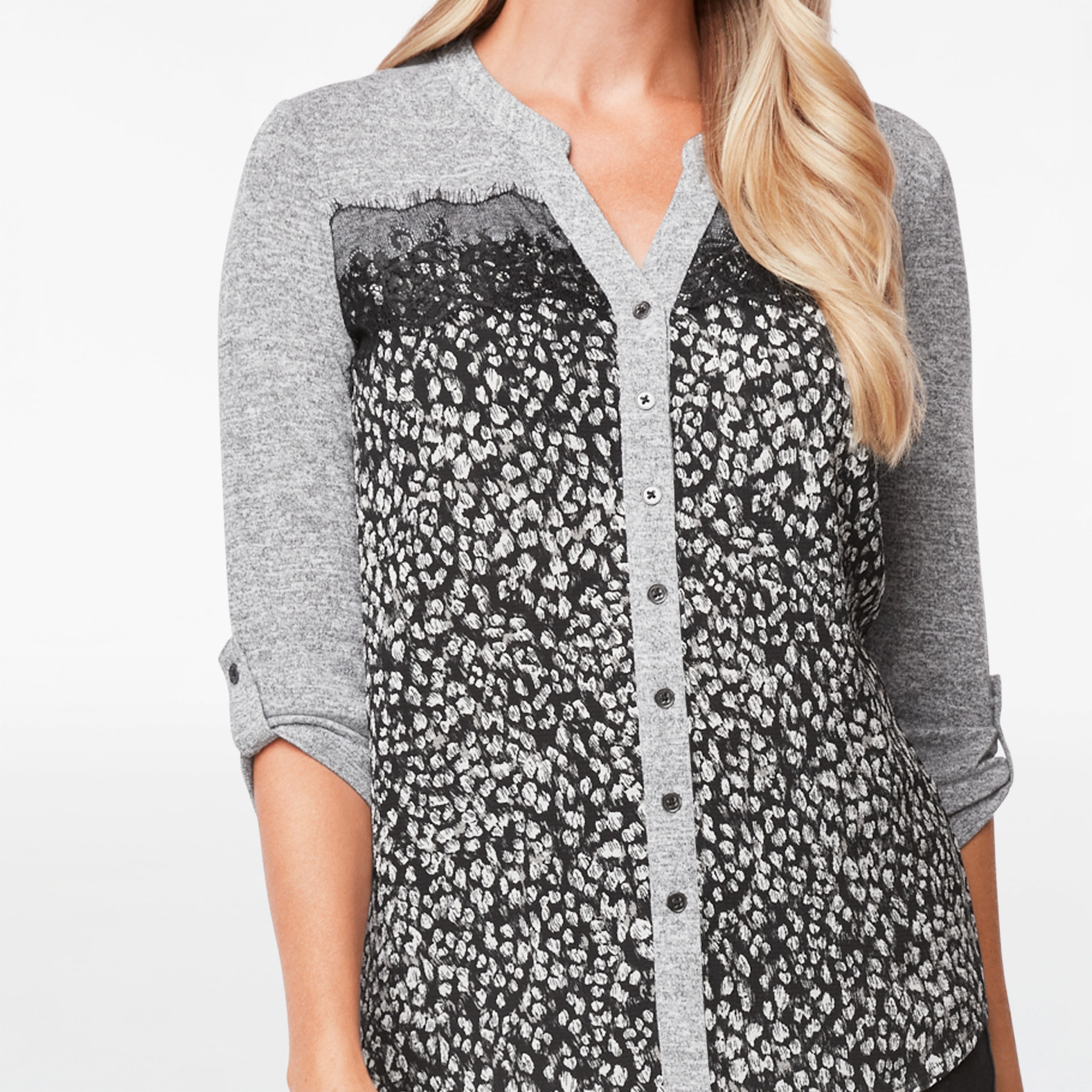 Petite - 3/4 Sleeve Lace Detail Shirt