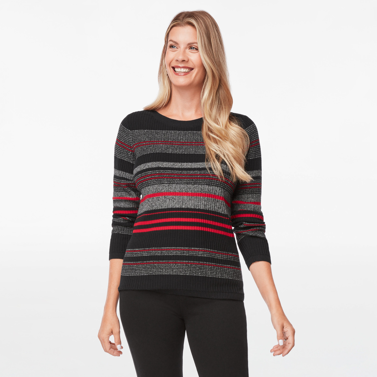 Button Shoulder Striped Sweater