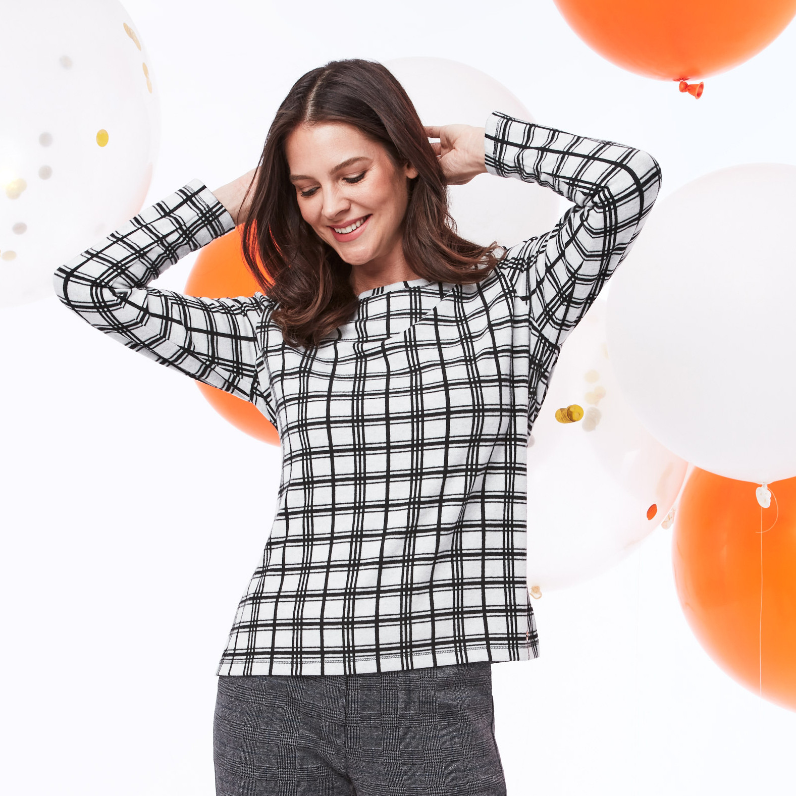 Windowpane Crew Neck Sweater