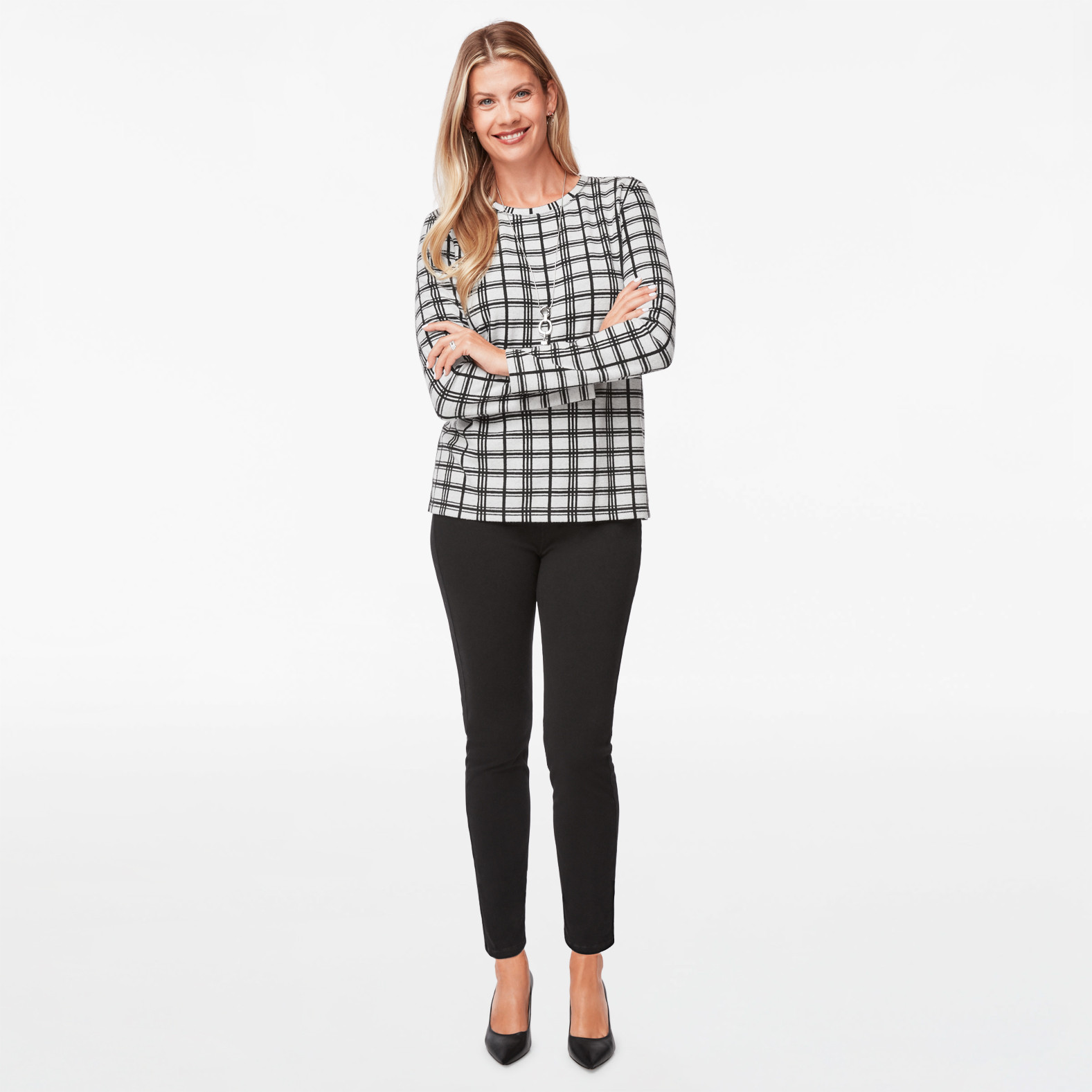 Windowpane Crew Neck Sweater