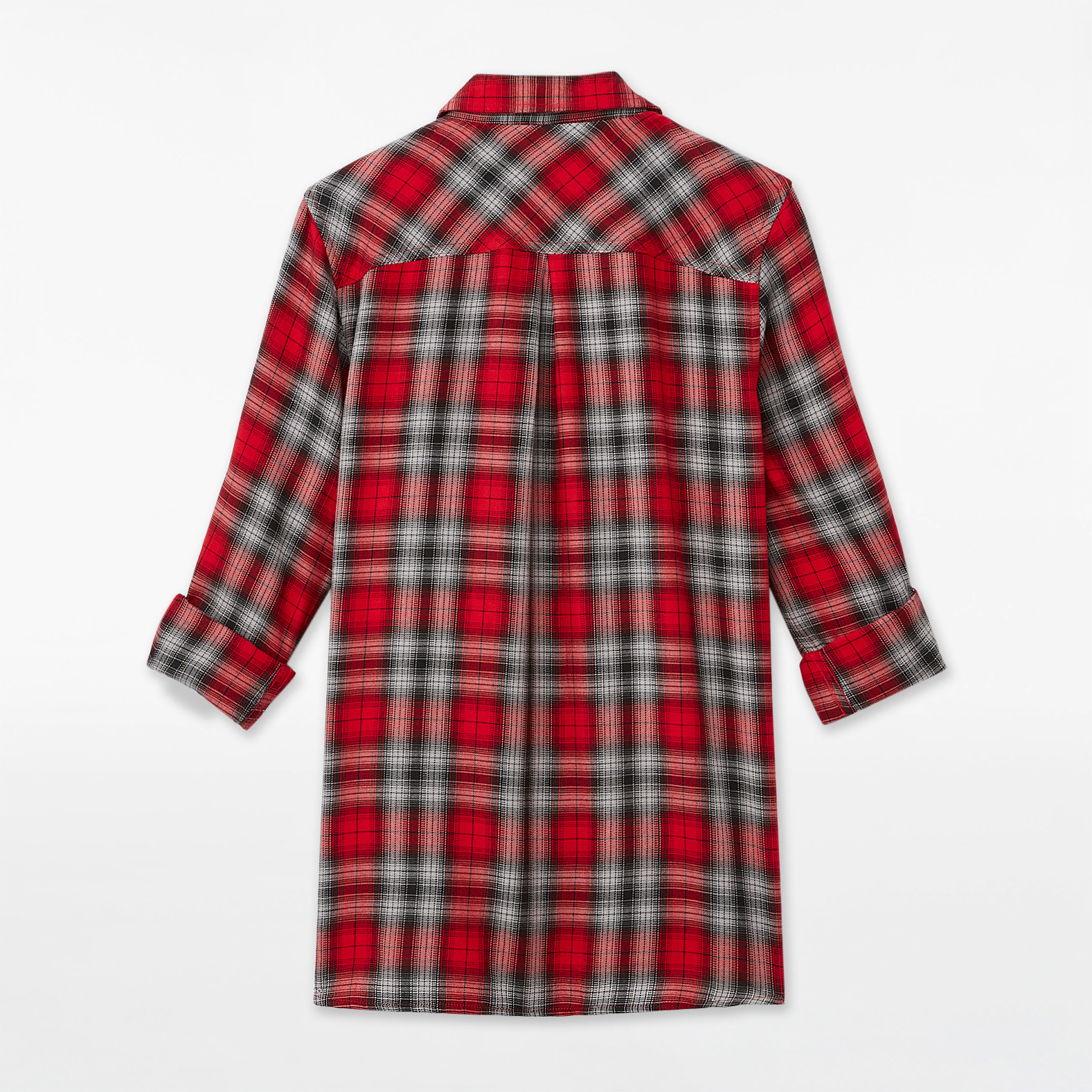 Roll Tab Plaid Shirt - Red