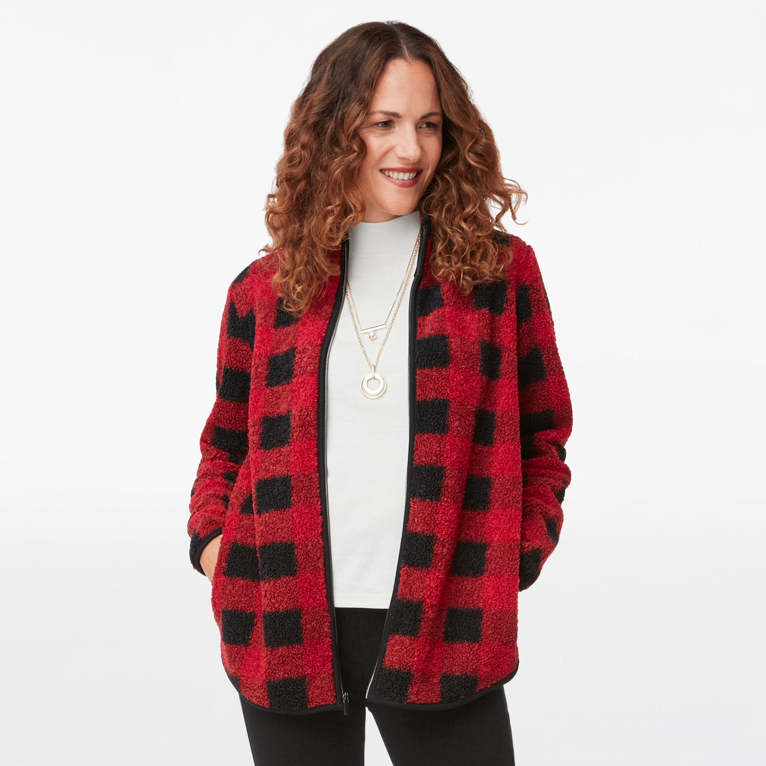 Printed Buffalo Check Teddy Jacket