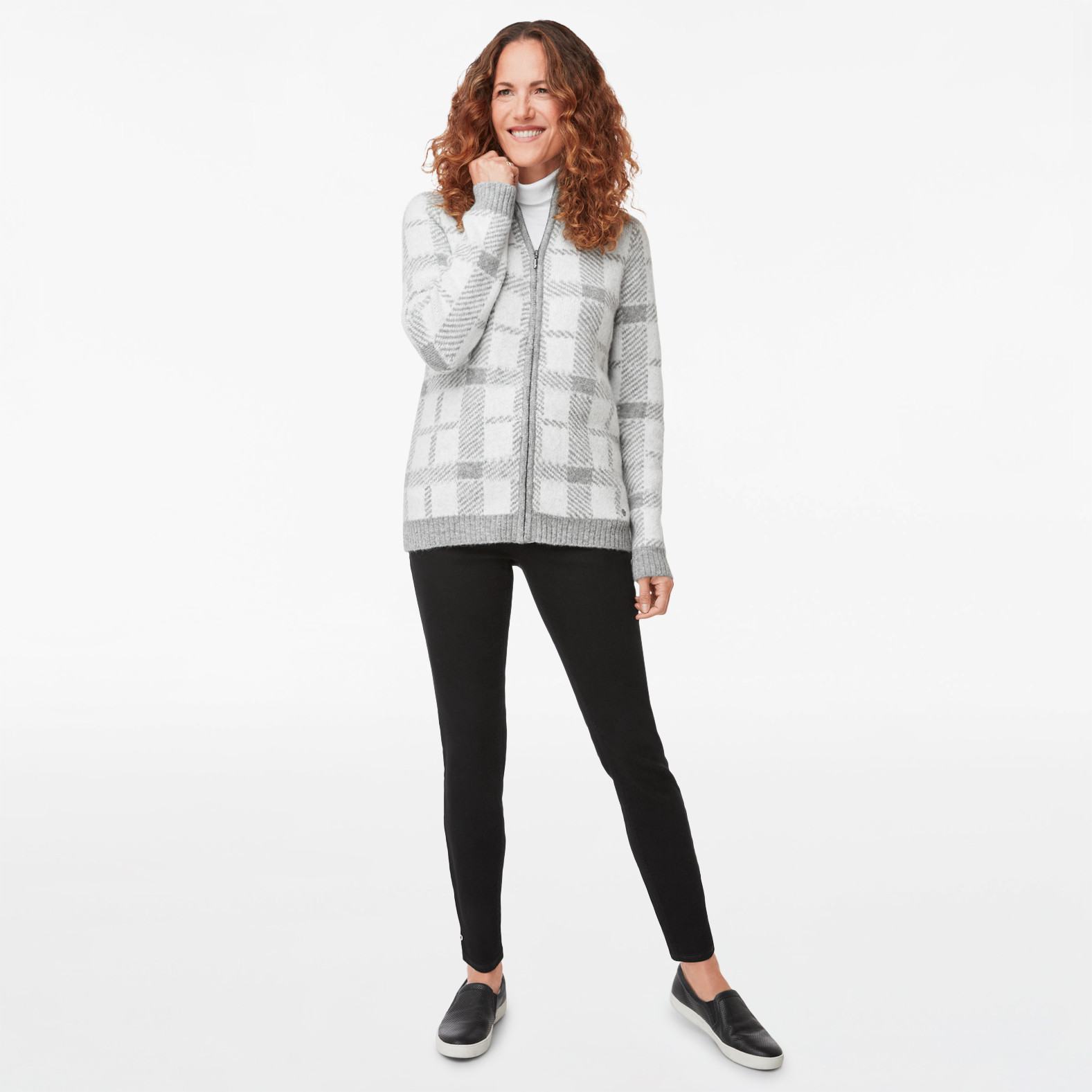 Plaid Zip Front Cardigan