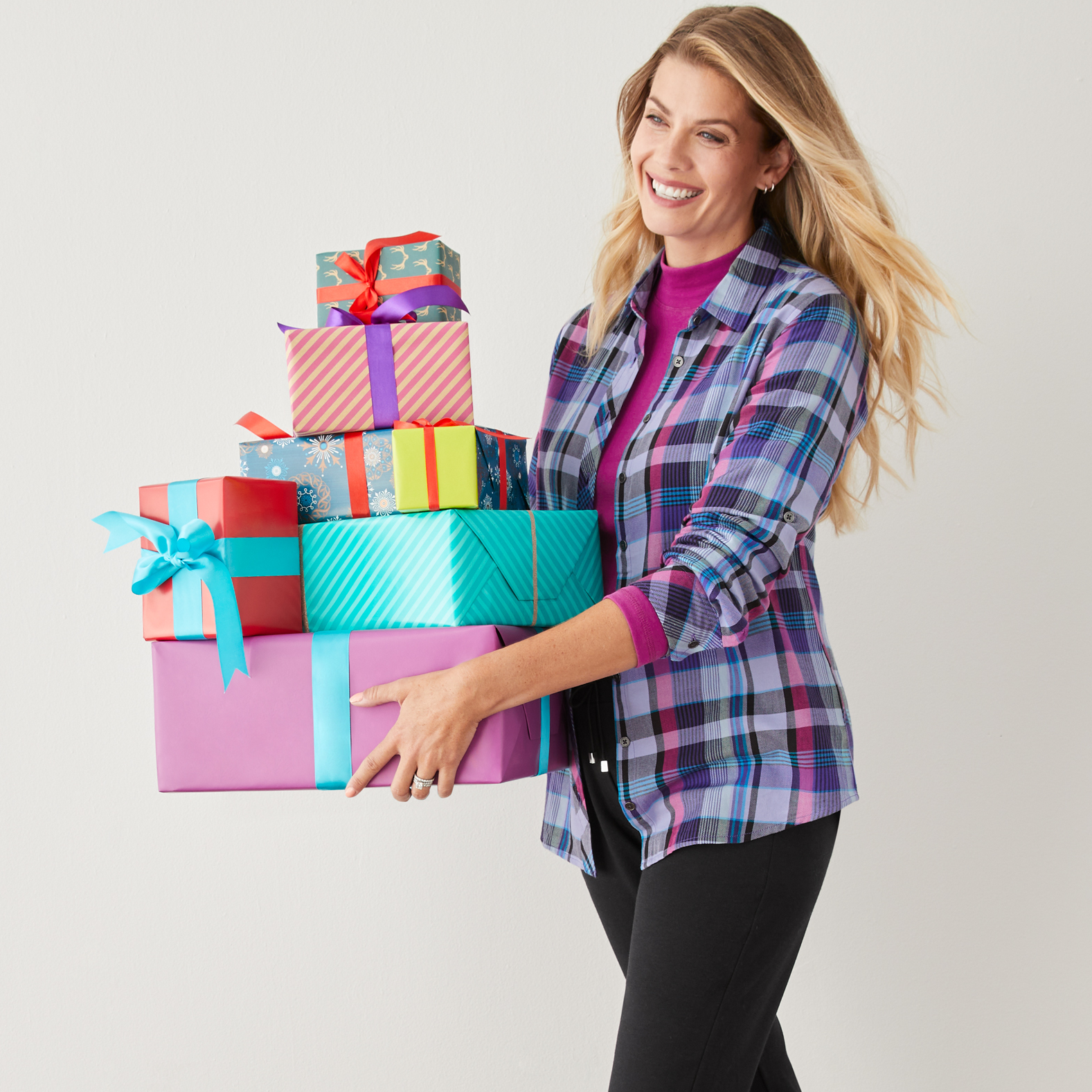 Roll Tab Plaid Shirt - Purple