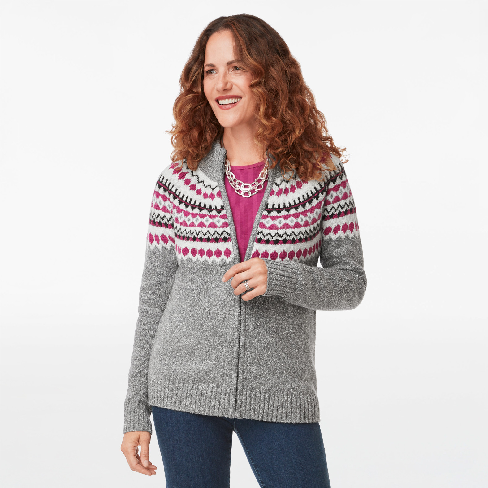Fairisle Mock Neck Cardigan