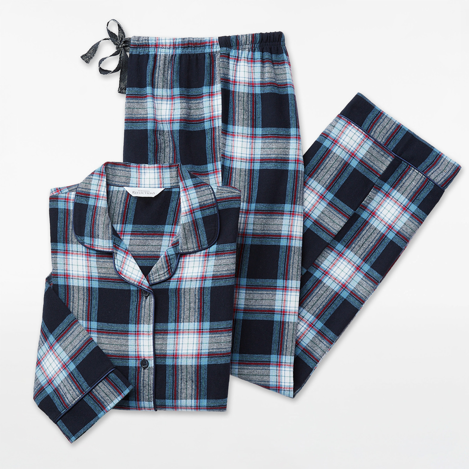 Classic Plaid Flannel Pyjama Set - Navy