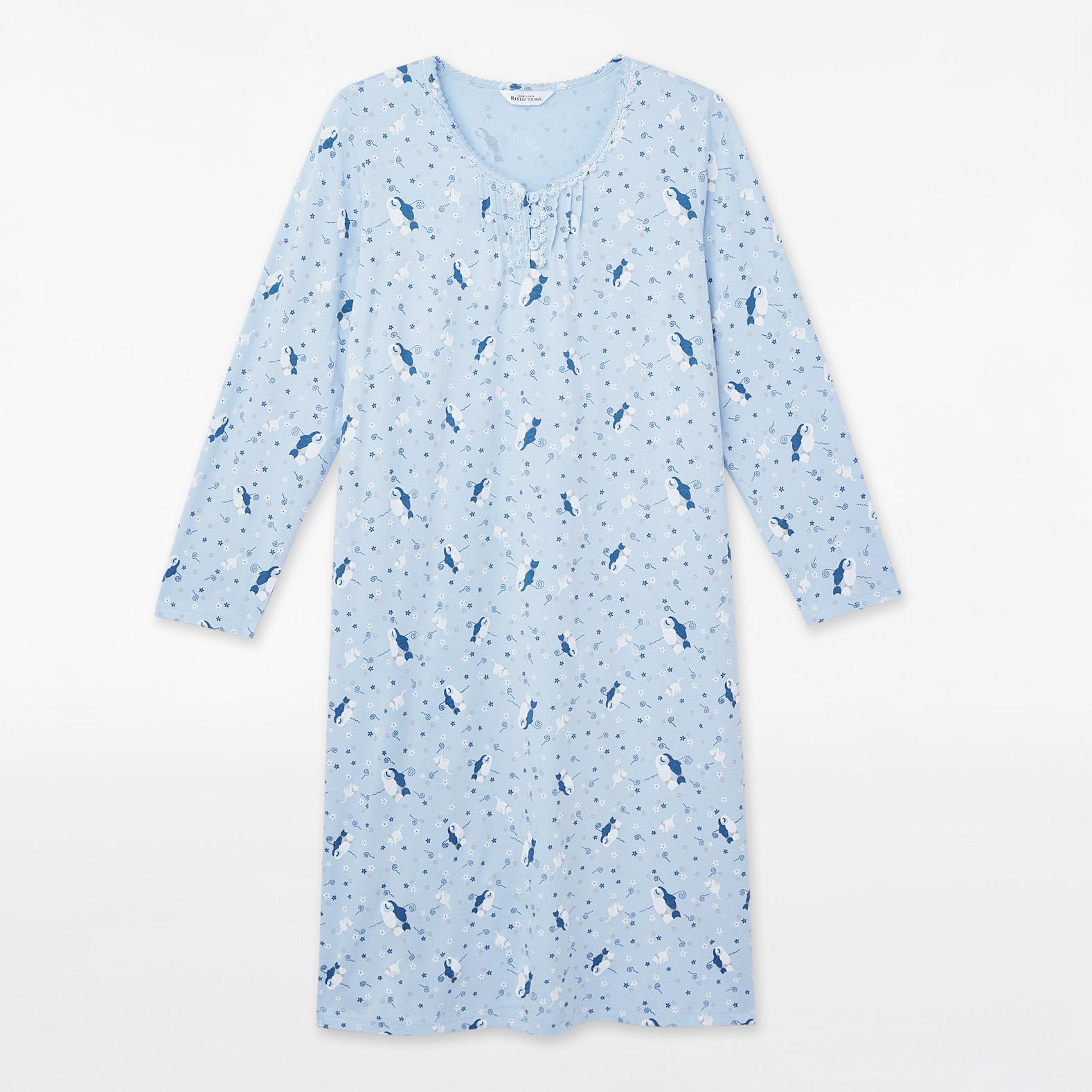 Cat Print Pin Tuck Nightshirt
