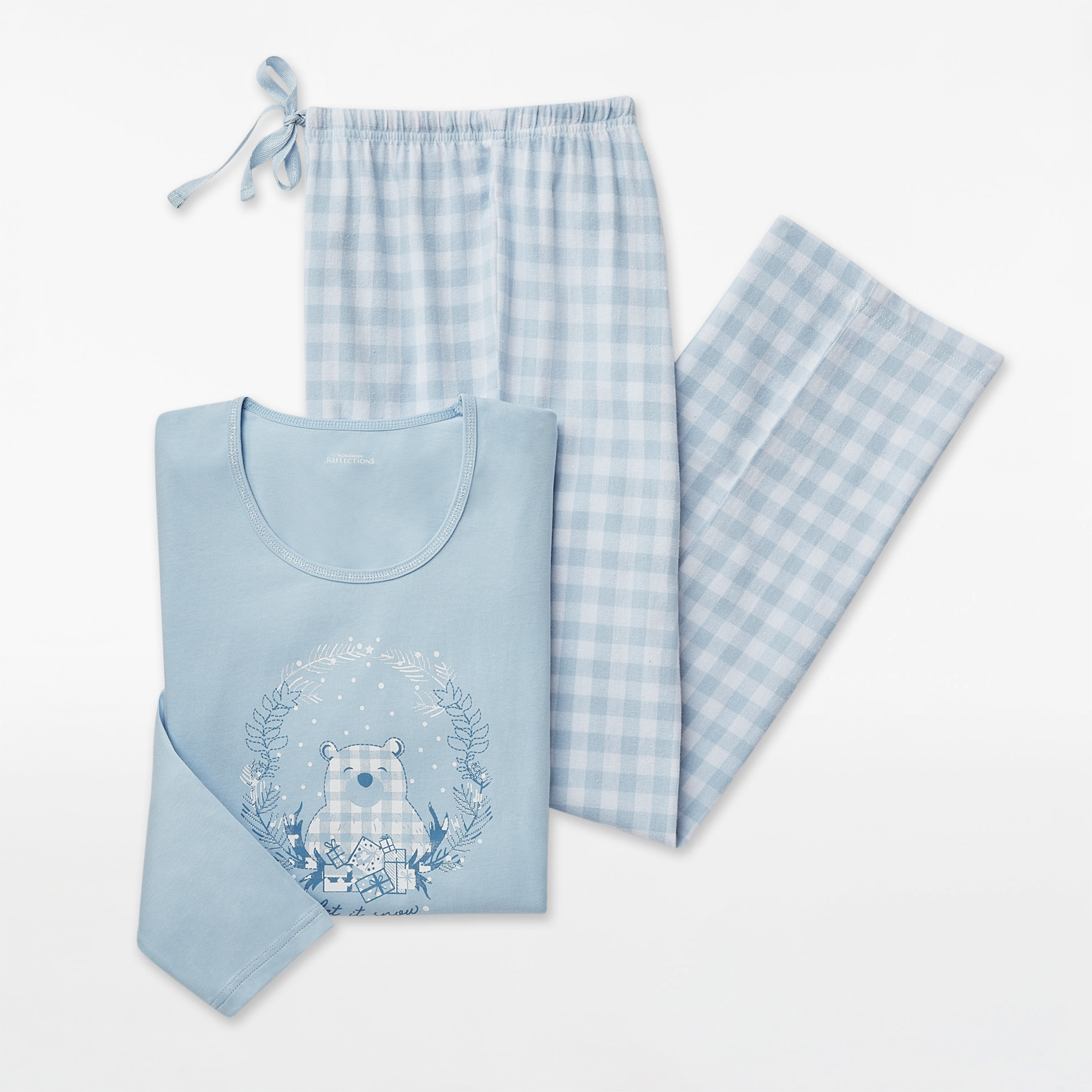 Polar Bear Print Flannel Bottom Pyjama Set