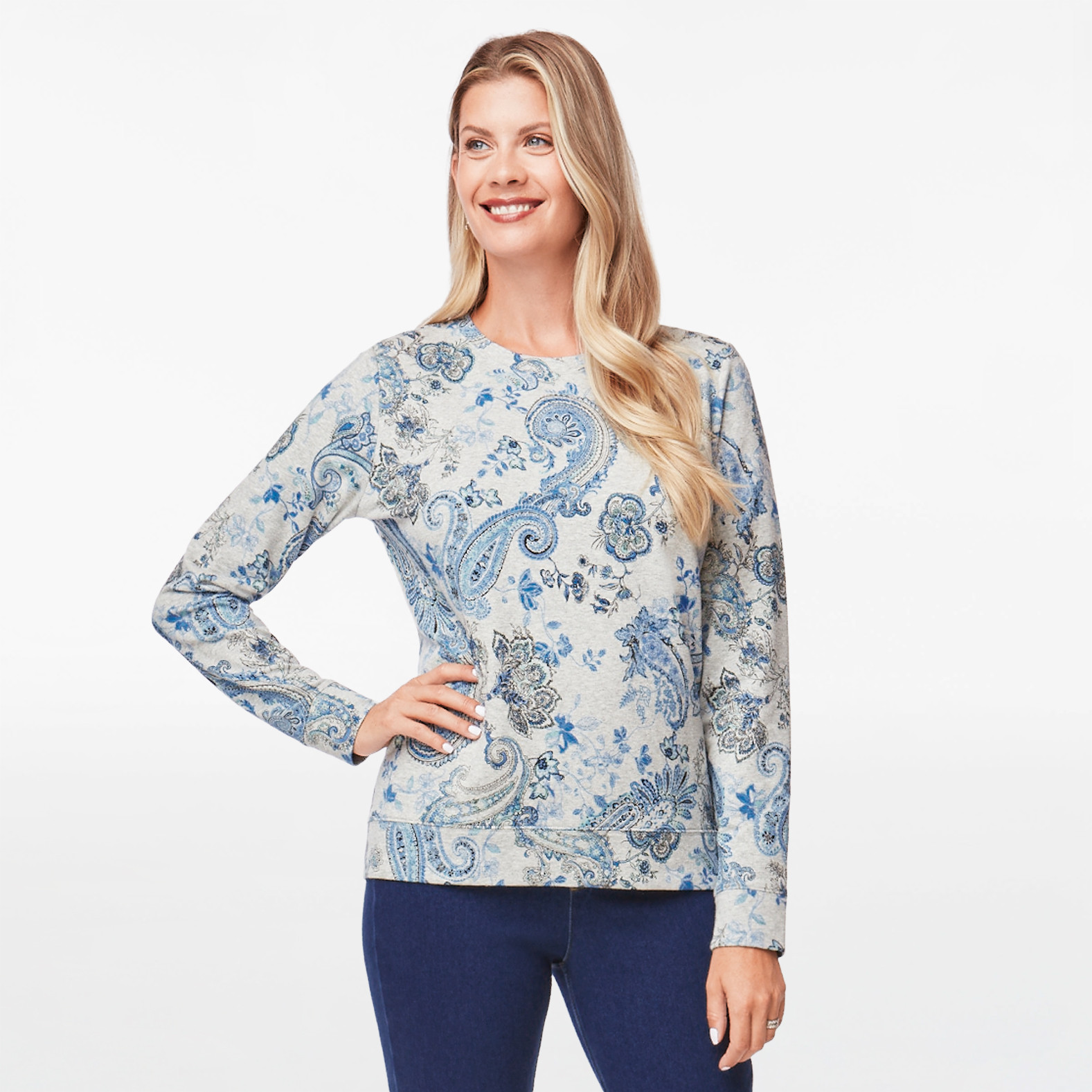 Printed Long Sleeve French Terry Top