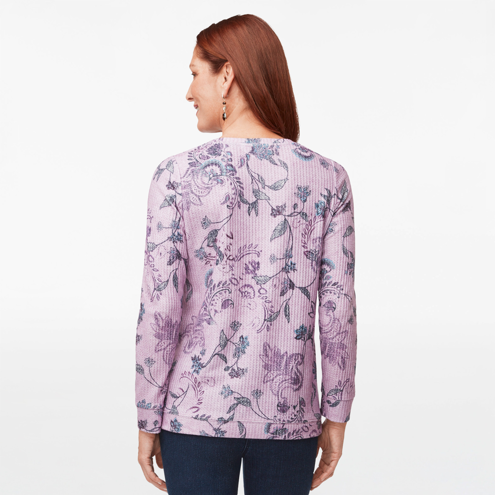 Waffle Knit Floral Print Top