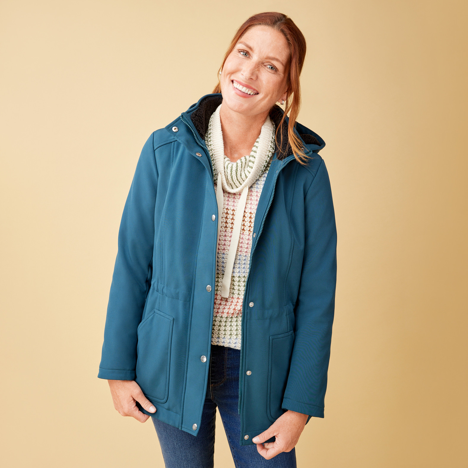 Drawstring Waist Soft Shell Jacket