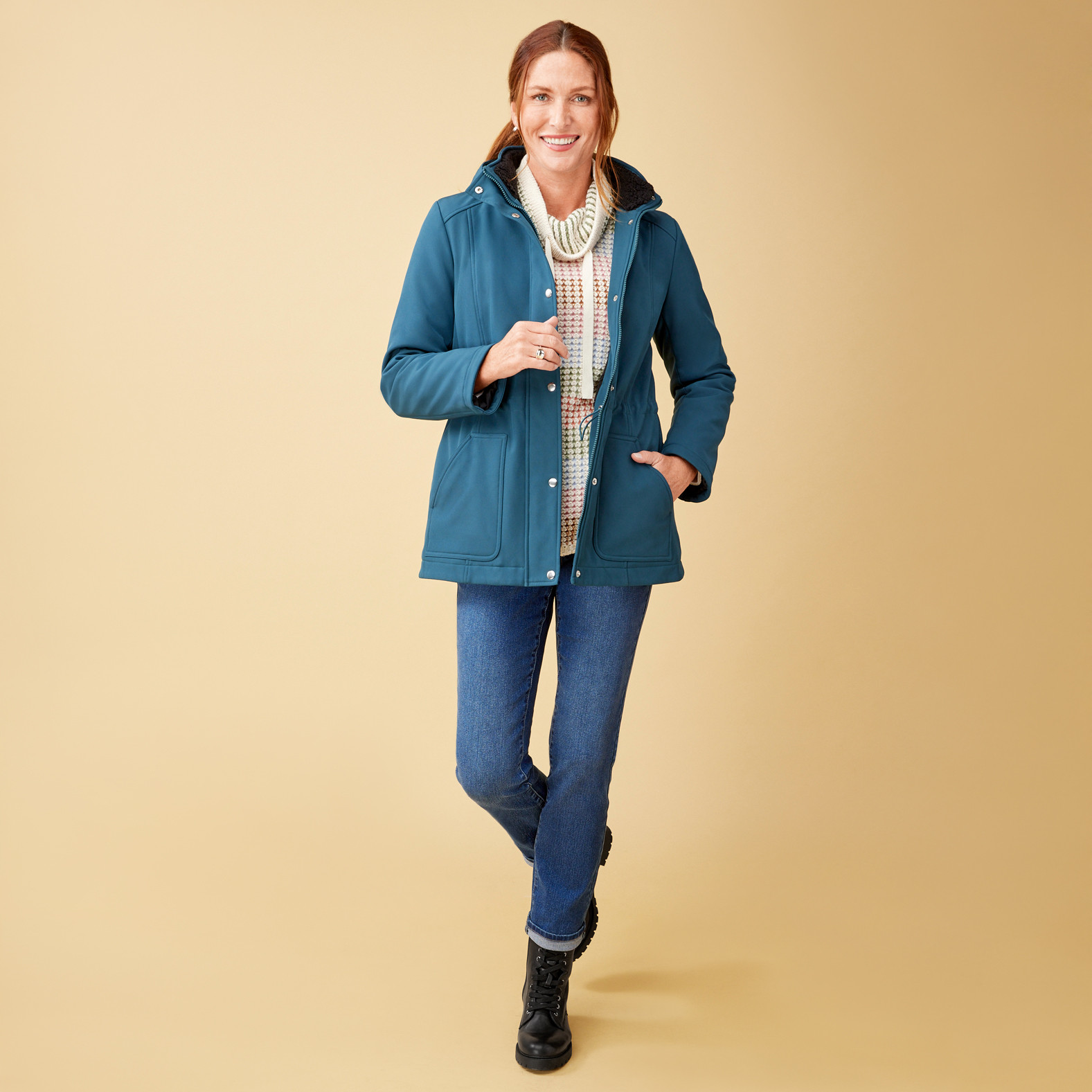 Drawstring Waist Soft Shell Jacket