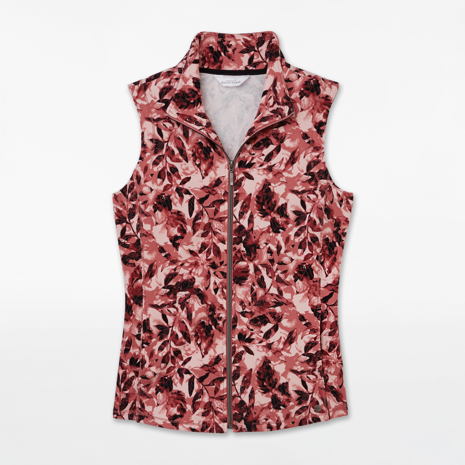 Stand Collar Zip Front Printed Vest