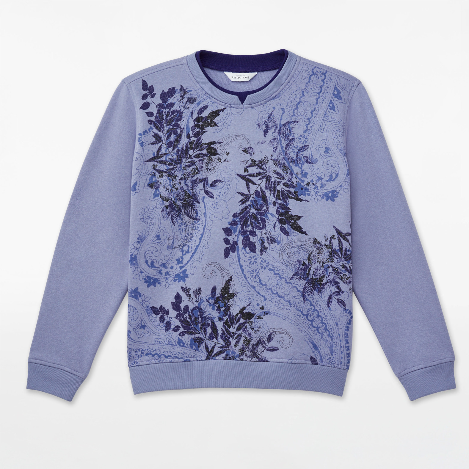 Petite - Winter Branches Notch Neck Fleece Sweatshirt