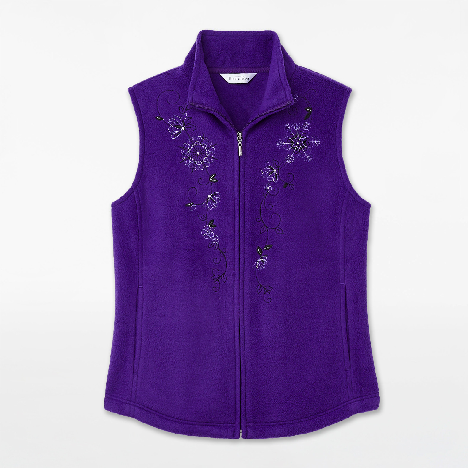 Stand Collar Snowflake Embroidered Fleece Vest