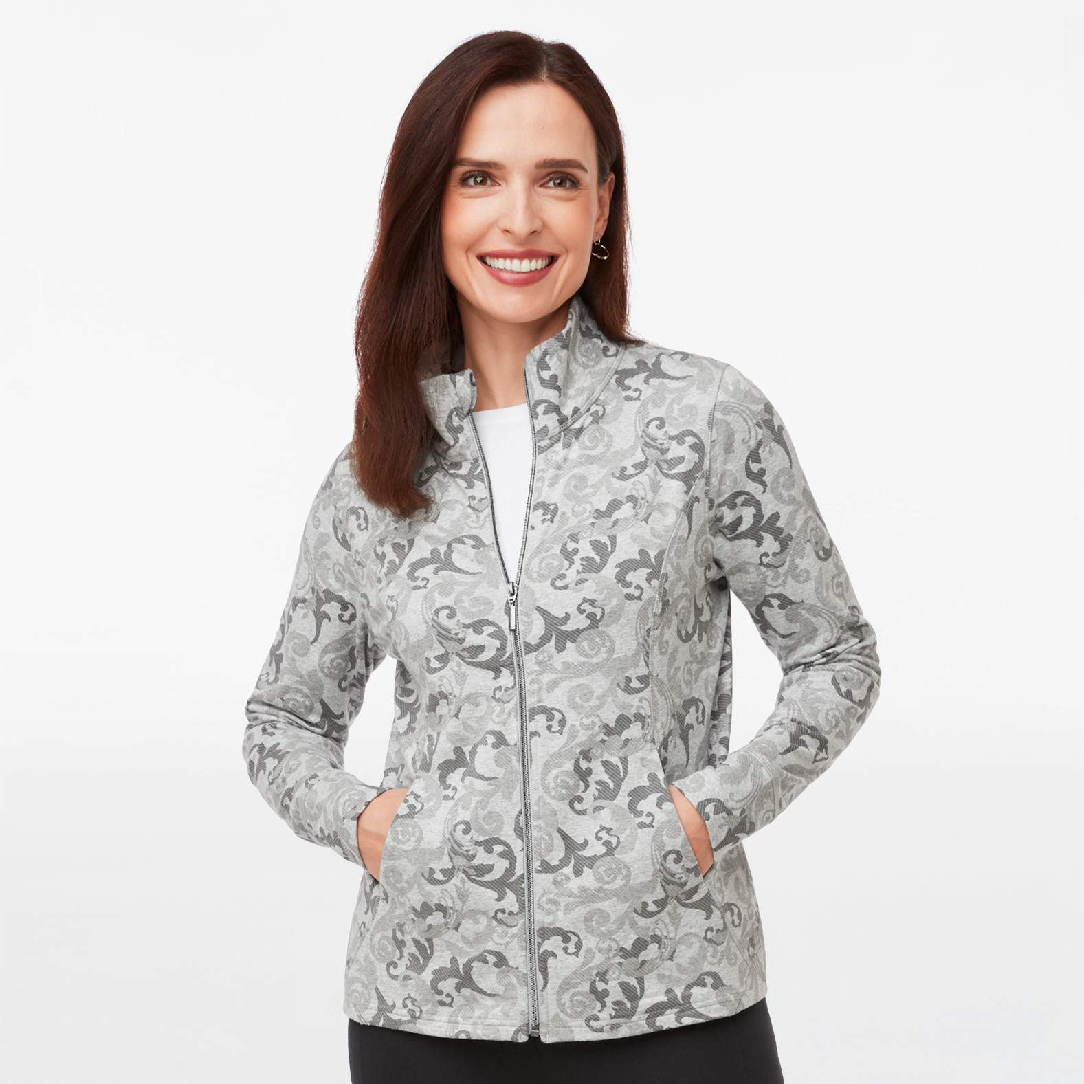 Soft Knit Printed Zip Up Jacket