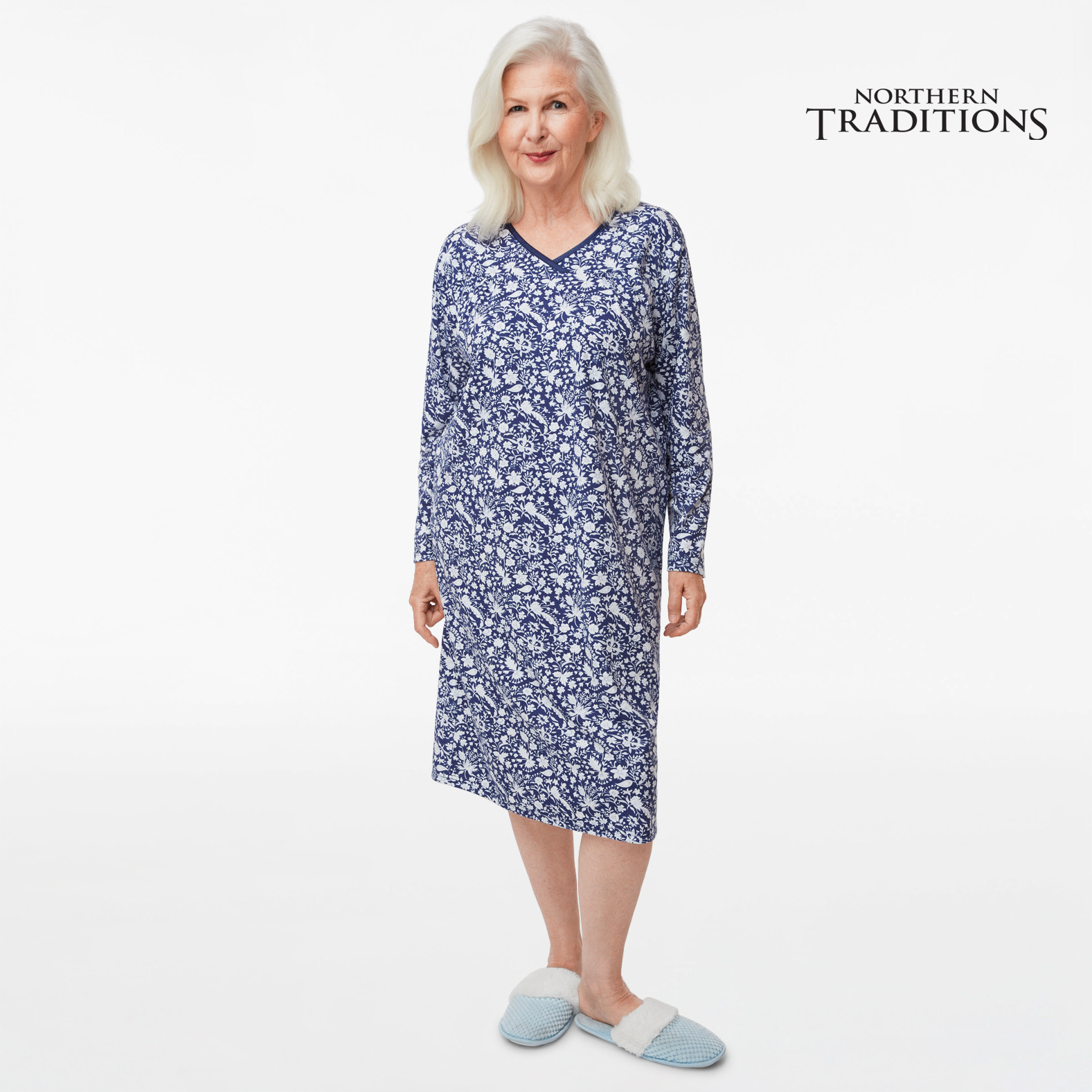 Floral Leaf Print V Neck Nightgown