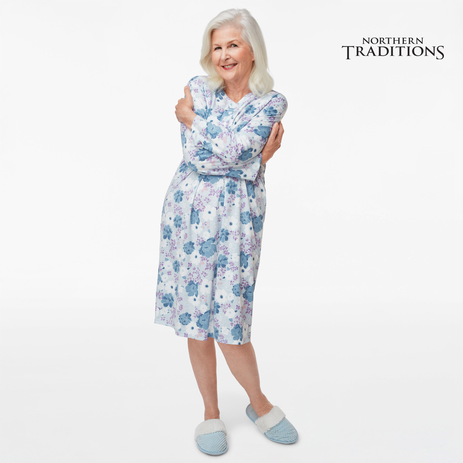 Floral Leaf Print Button Neck Nightgown
