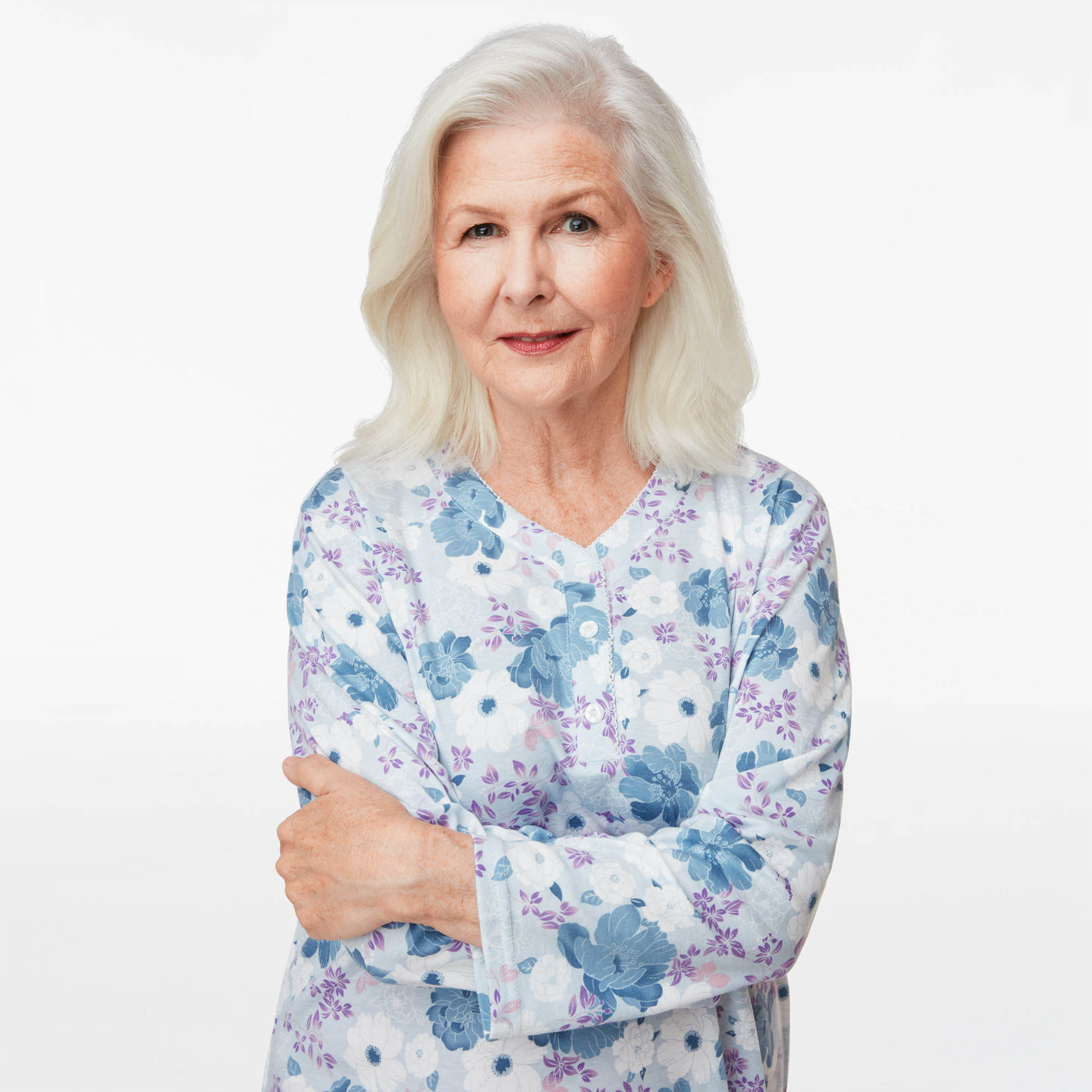 Floral Leaf Print Button Neck Nightgown