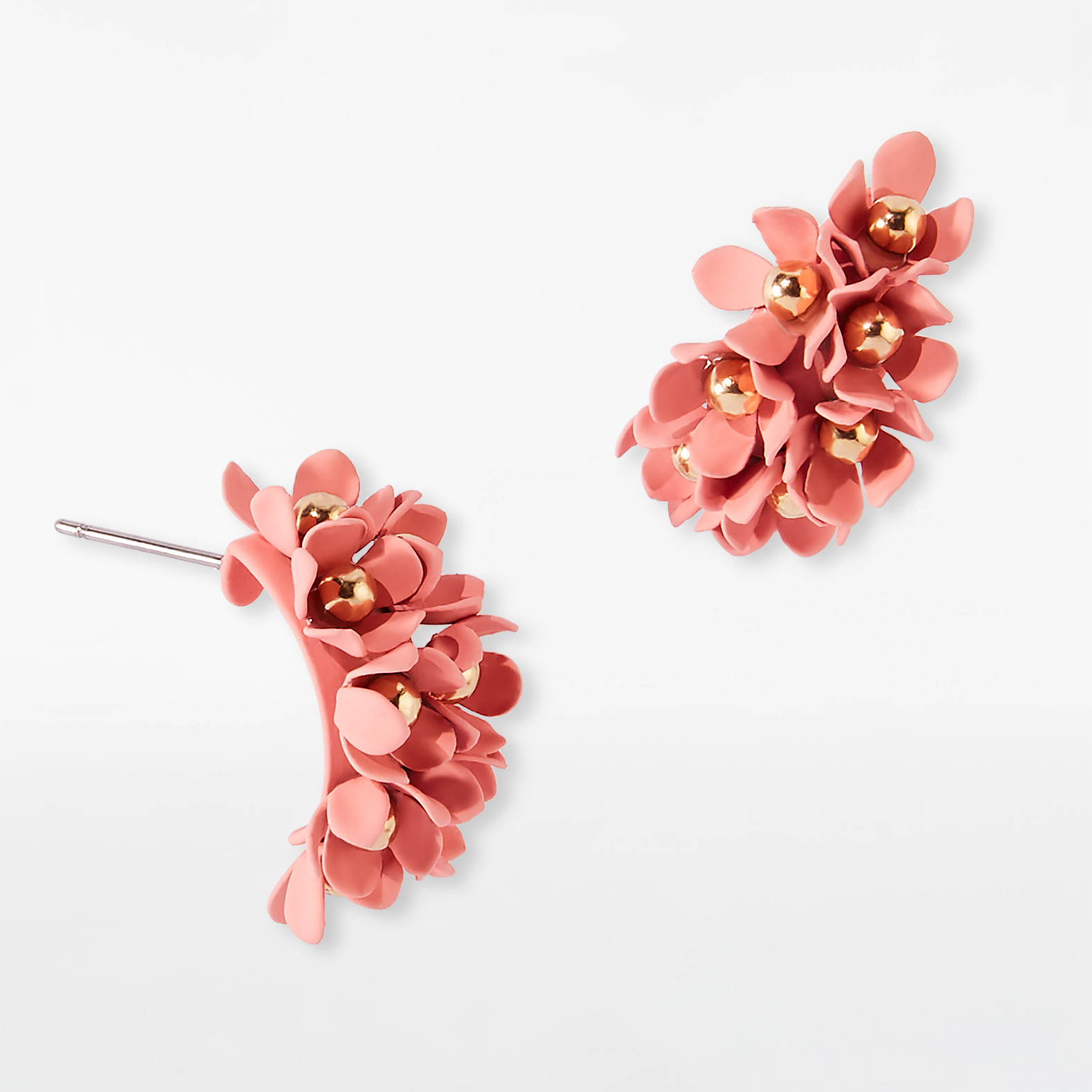 Flower Half Hoop Earring - Coral