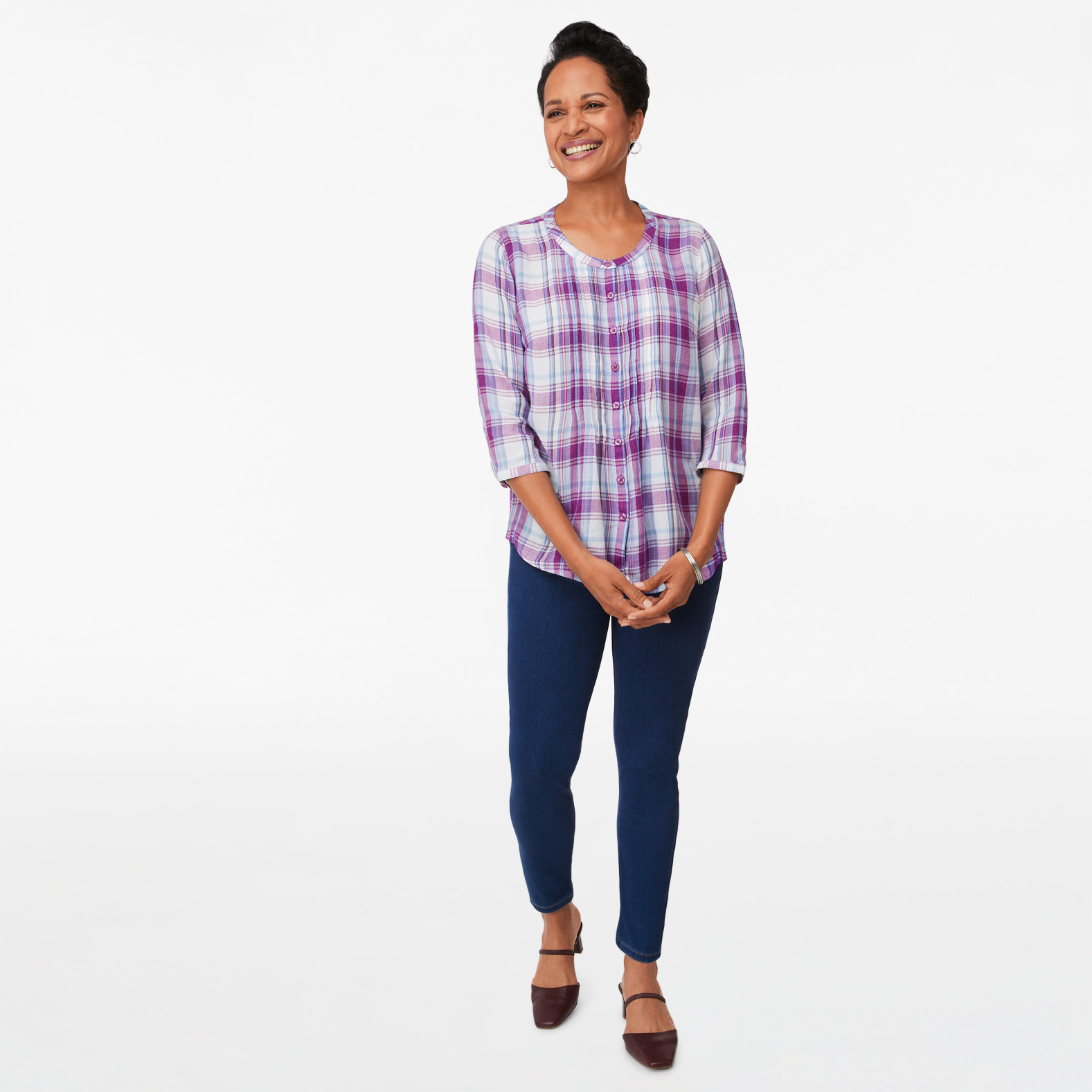 Three Quarter Sleeve Button Front Shirt