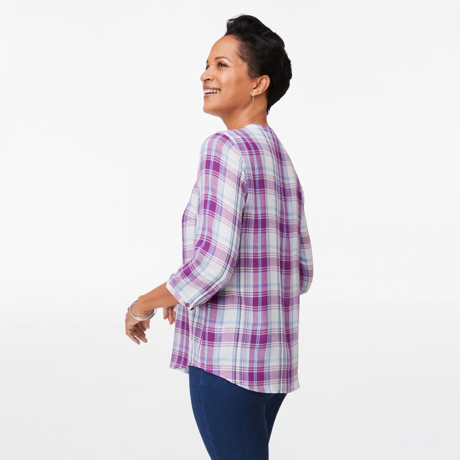 Three Quarter Sleeve Button Front Shirt