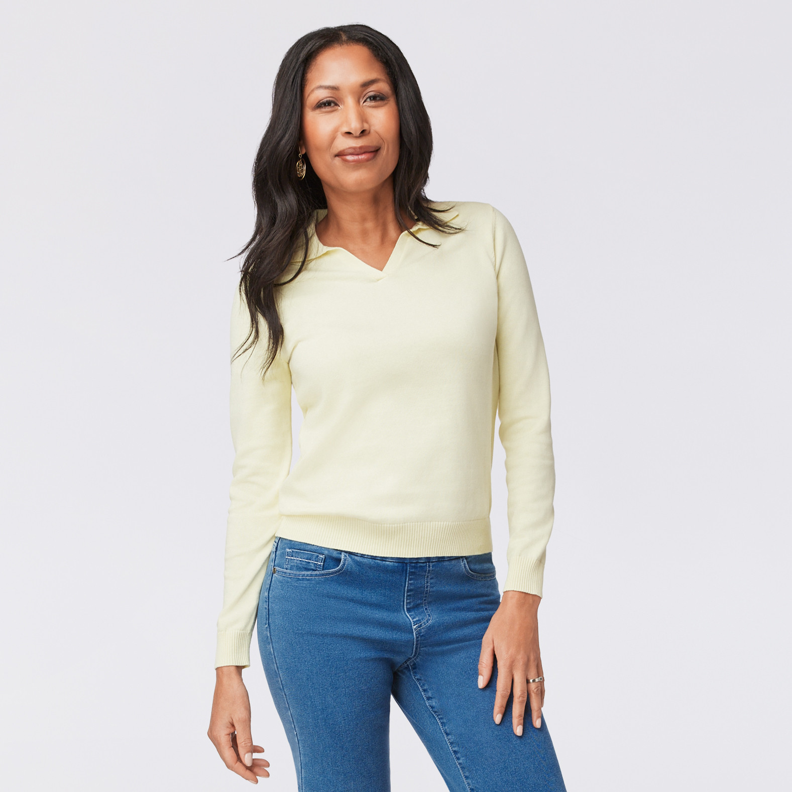 V Neck Collared Pullover Sweater