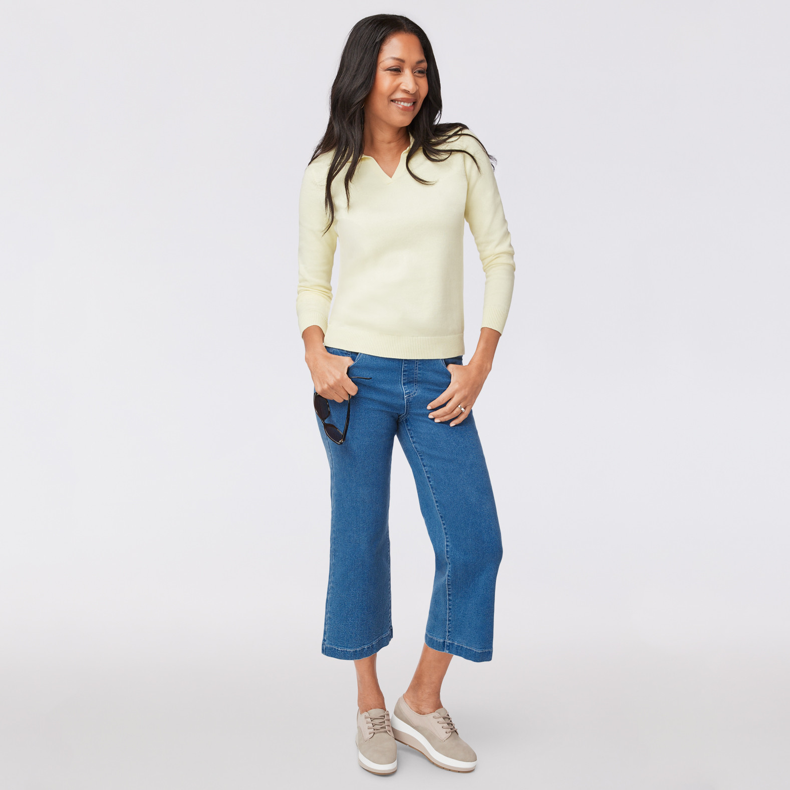 Wide Leg Saddle Stitch Crop Jean