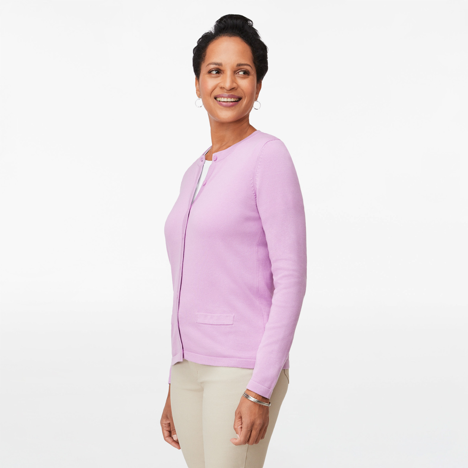 Button Front Organic Cotton Cardigan Side View