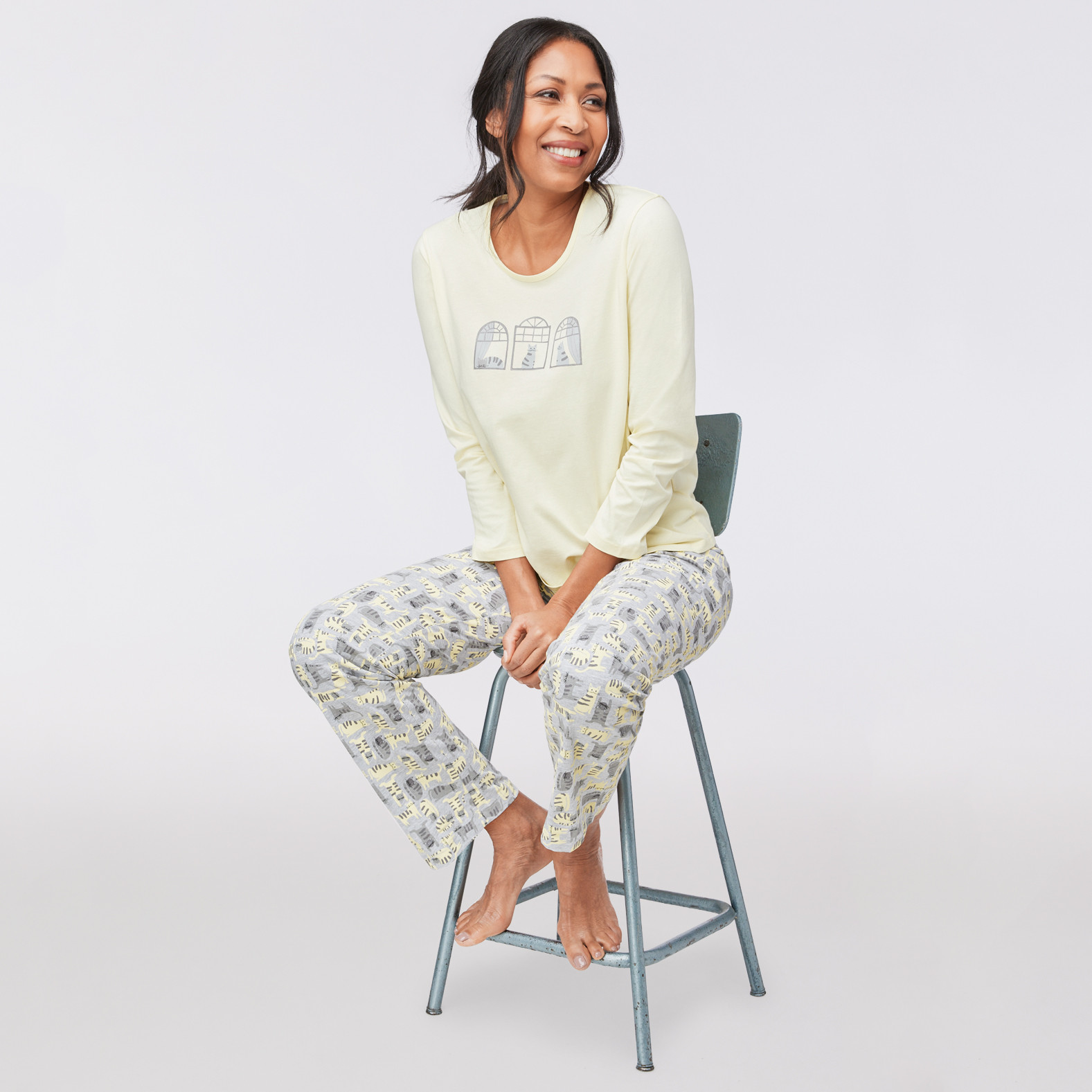 Cat Print Jersey Knit Pyjama Set