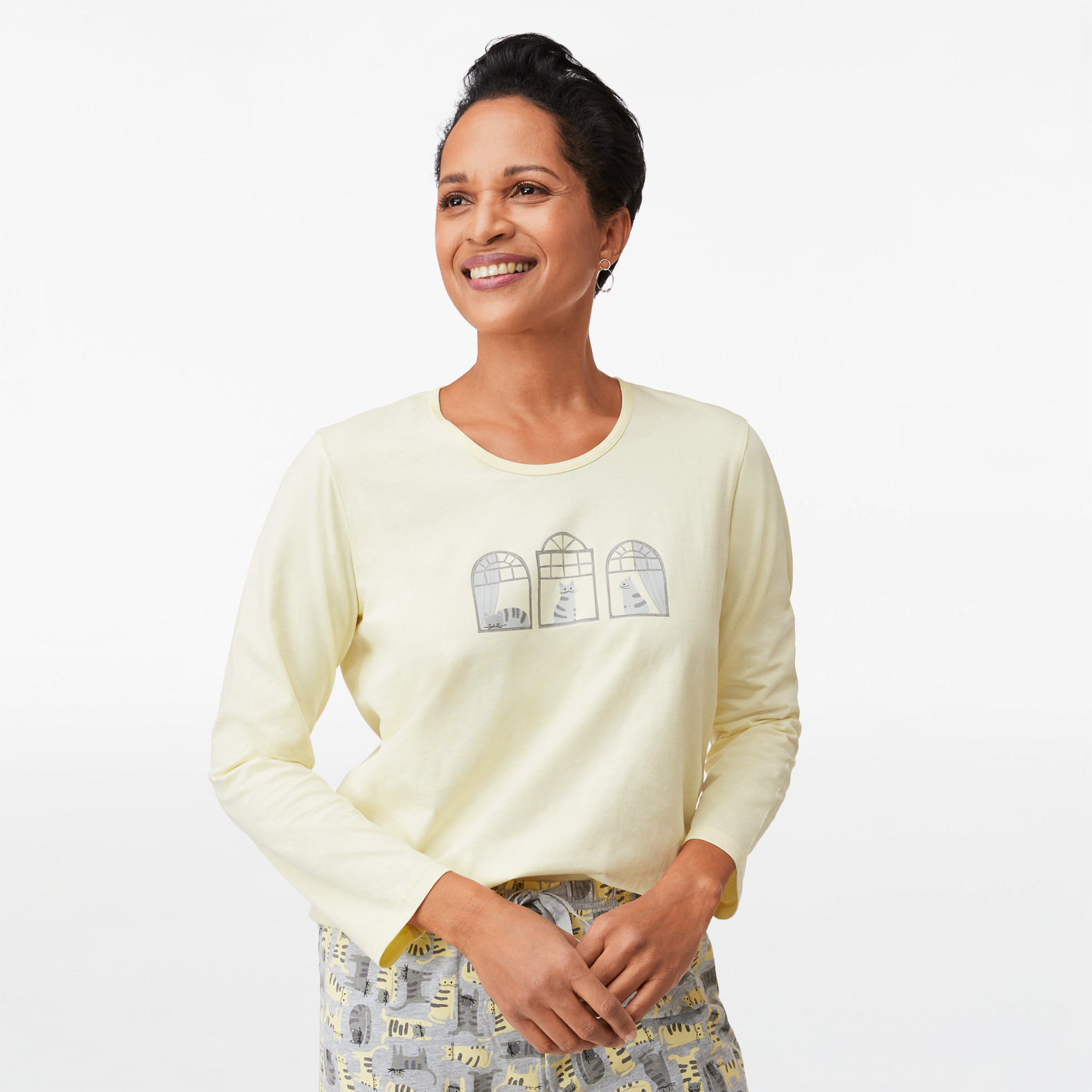 Cat Print Jersey Knit Pyjama Set