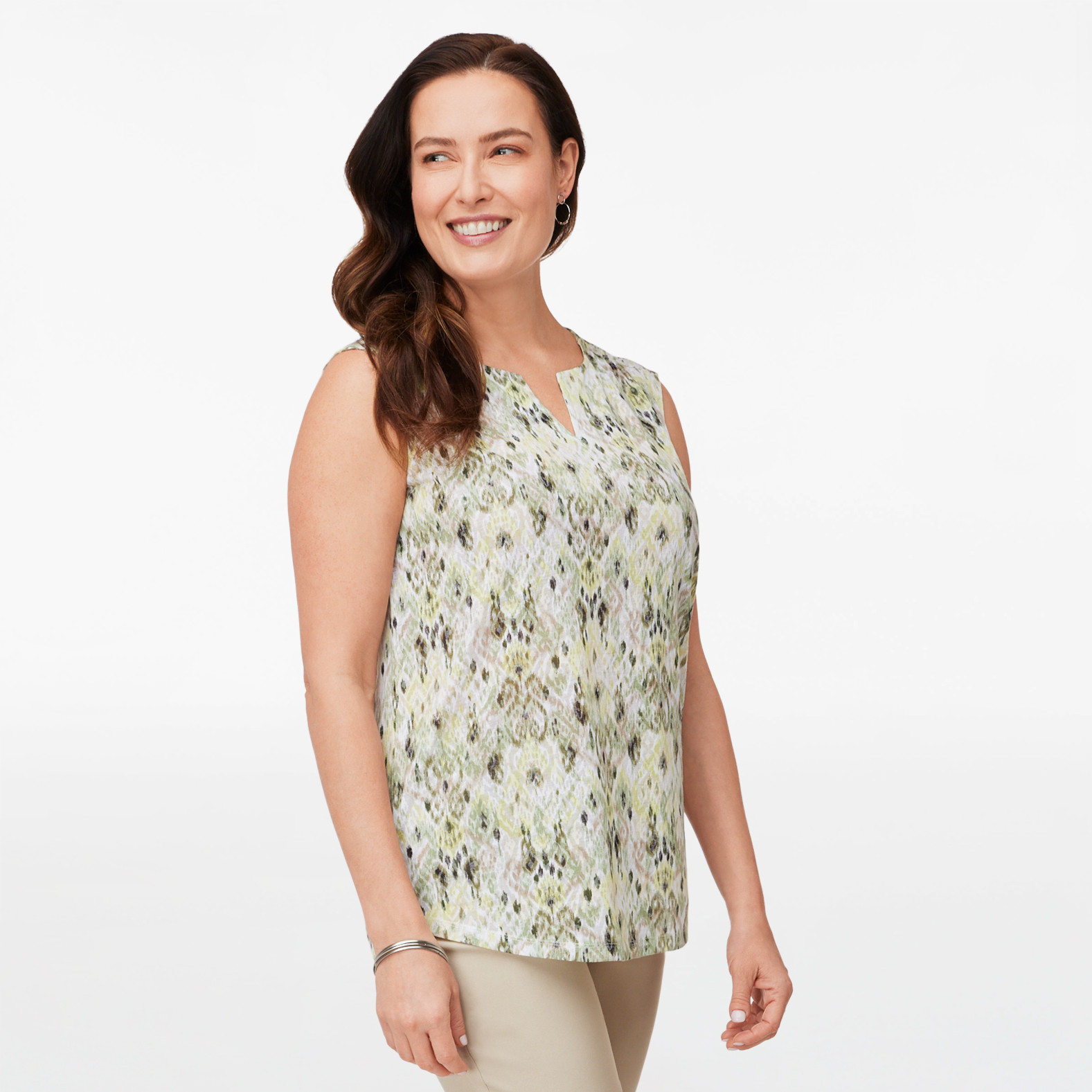 Knit Y Neck Printed Top